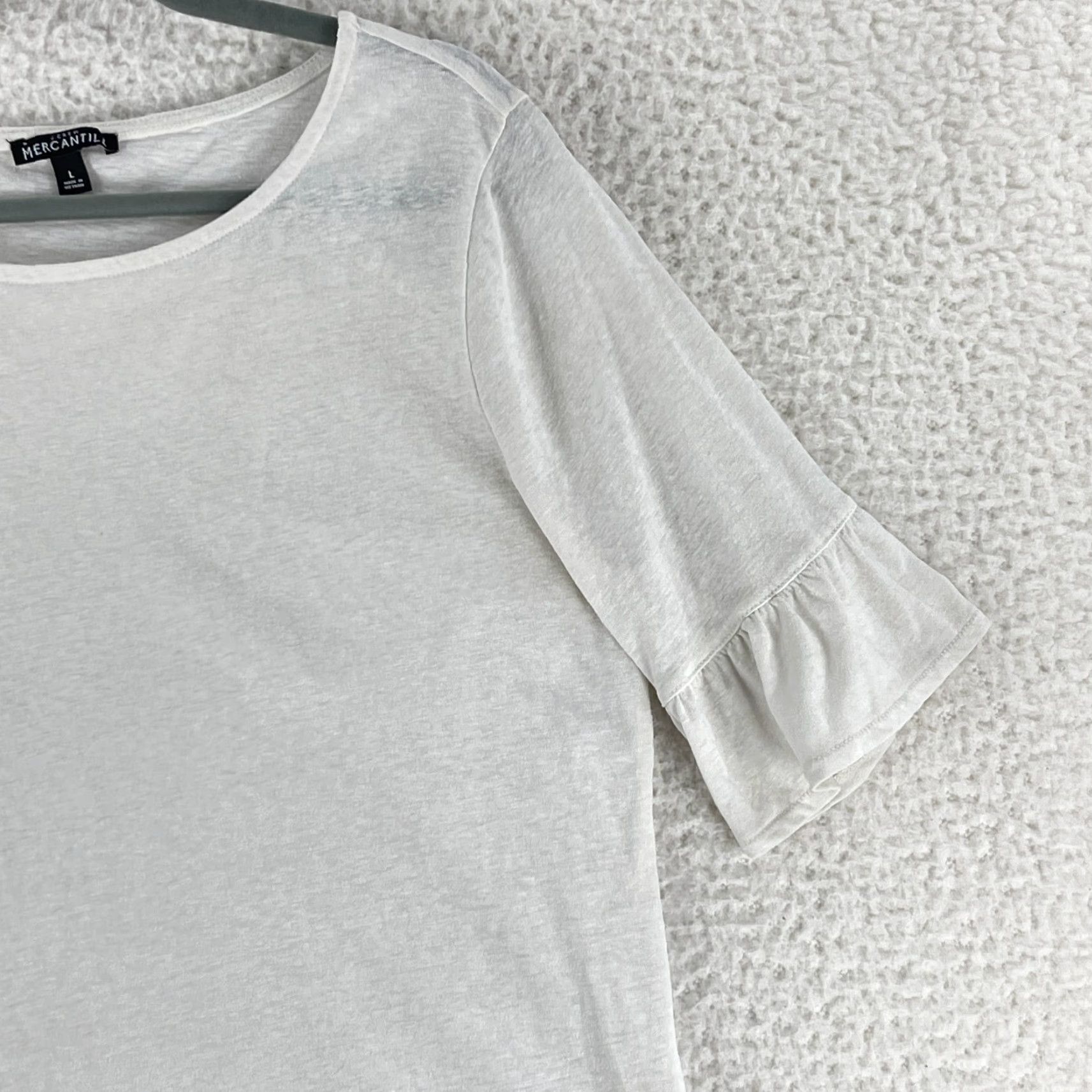 J.Crew J. Crew Mercantile Shirt Womens Large White Ruffle Sleeve Crew Neck Pullover Size L / US 10 / IT 46 - 3 Thumbnail