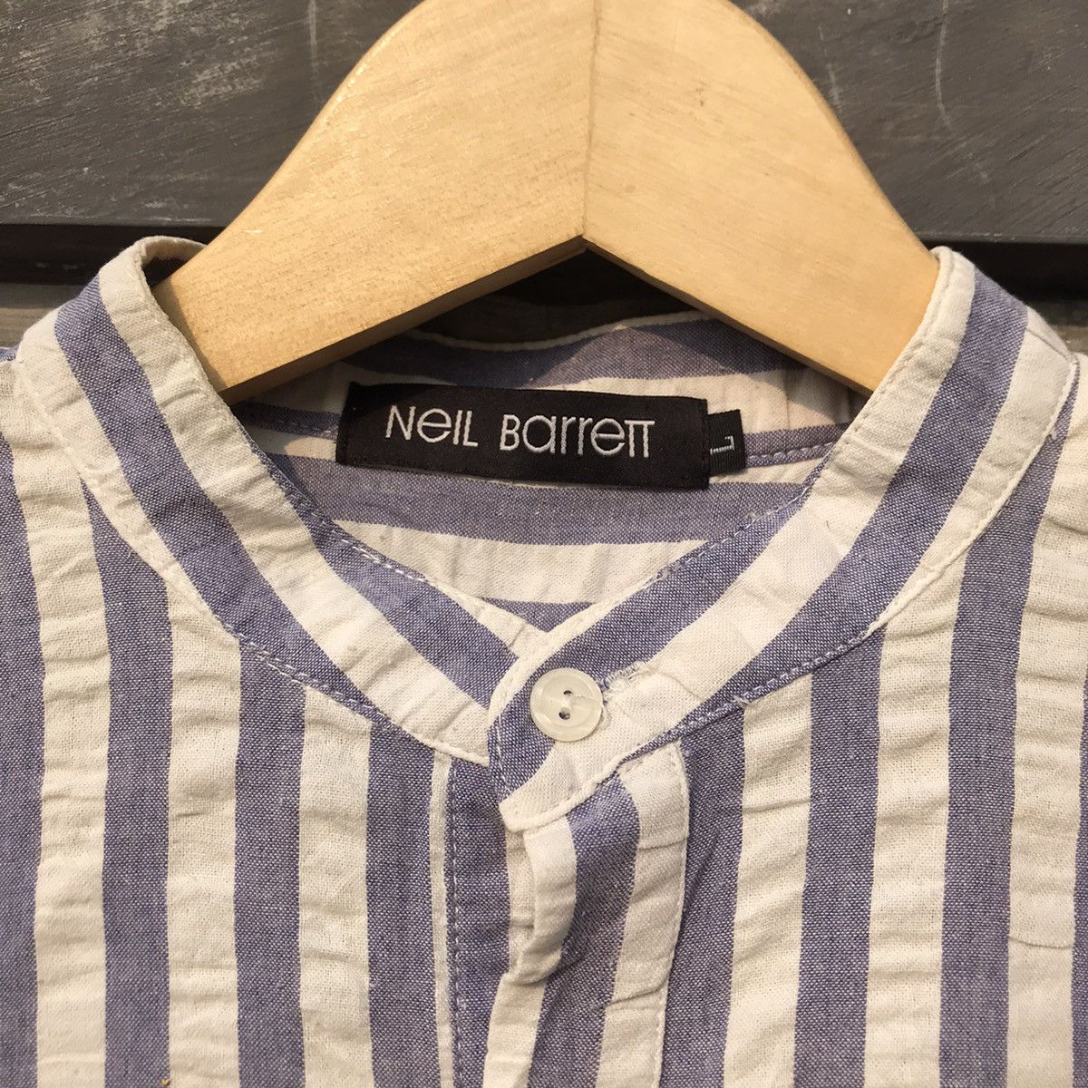 Neil Barrett × Vintage Neil Barrett Granddad blue Stripes long sleeves shirt m Size US L / EU 52-54 / 3 - 14 Thumbnail