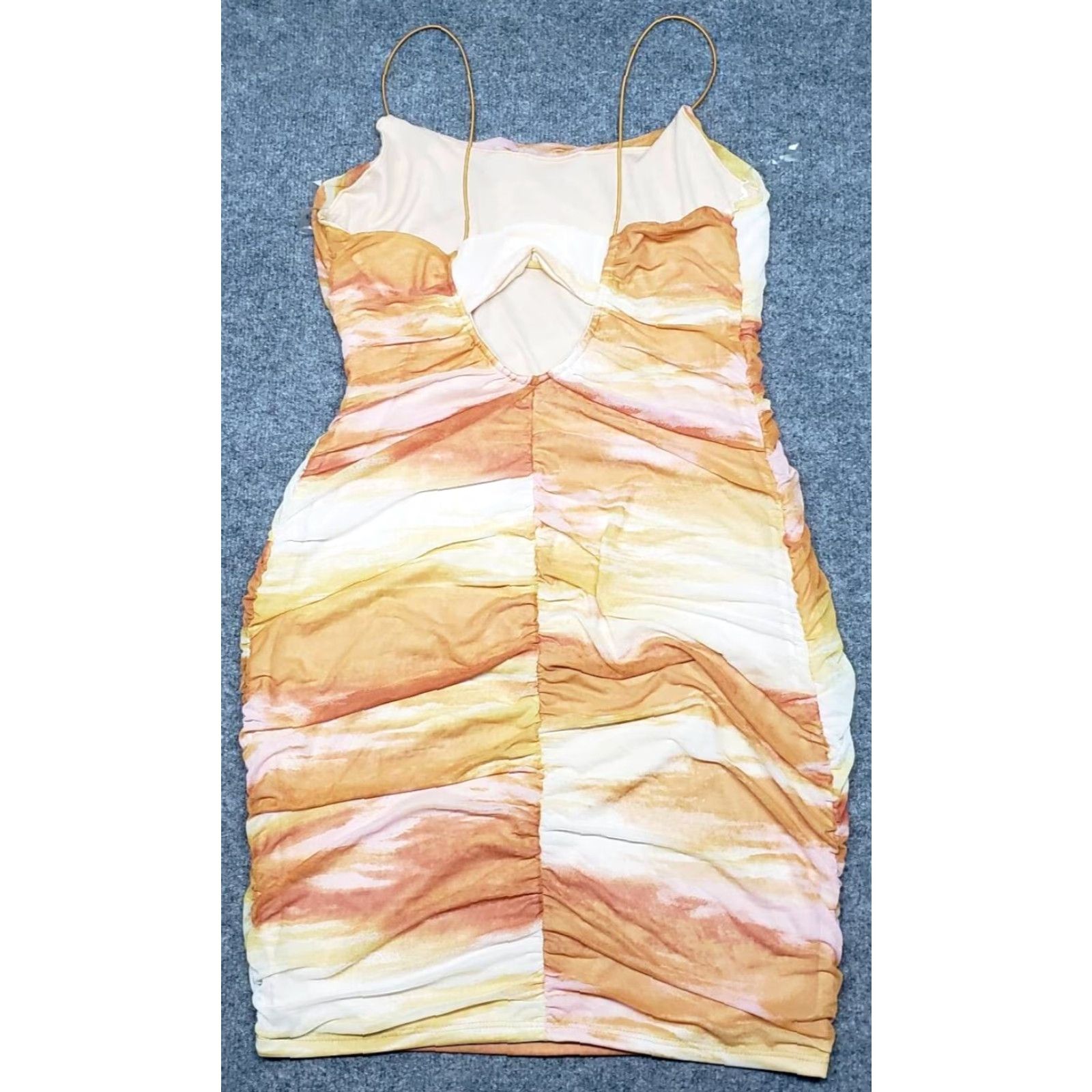 Vintage Rue21 Bodycon Dress Womens Plus 2XOrange Sunset Stretch Ruched Knee Length New Size XXL / US 16-18 / IT 52-54 - 4 Thumbnail