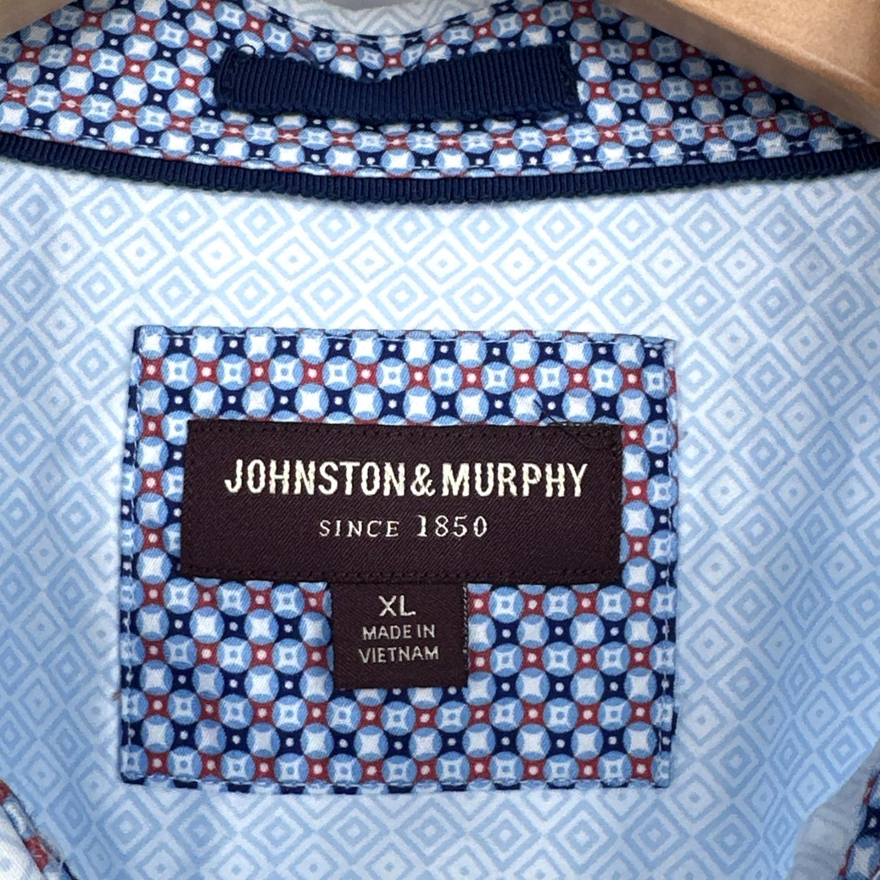 Johnston & Murphy Johnston & Murphy Shirt Adult XL Blue Geometric Cotton Button-Up Pockets Mens Size US XL / EU 56 / 4 - 3 Thumbnail
