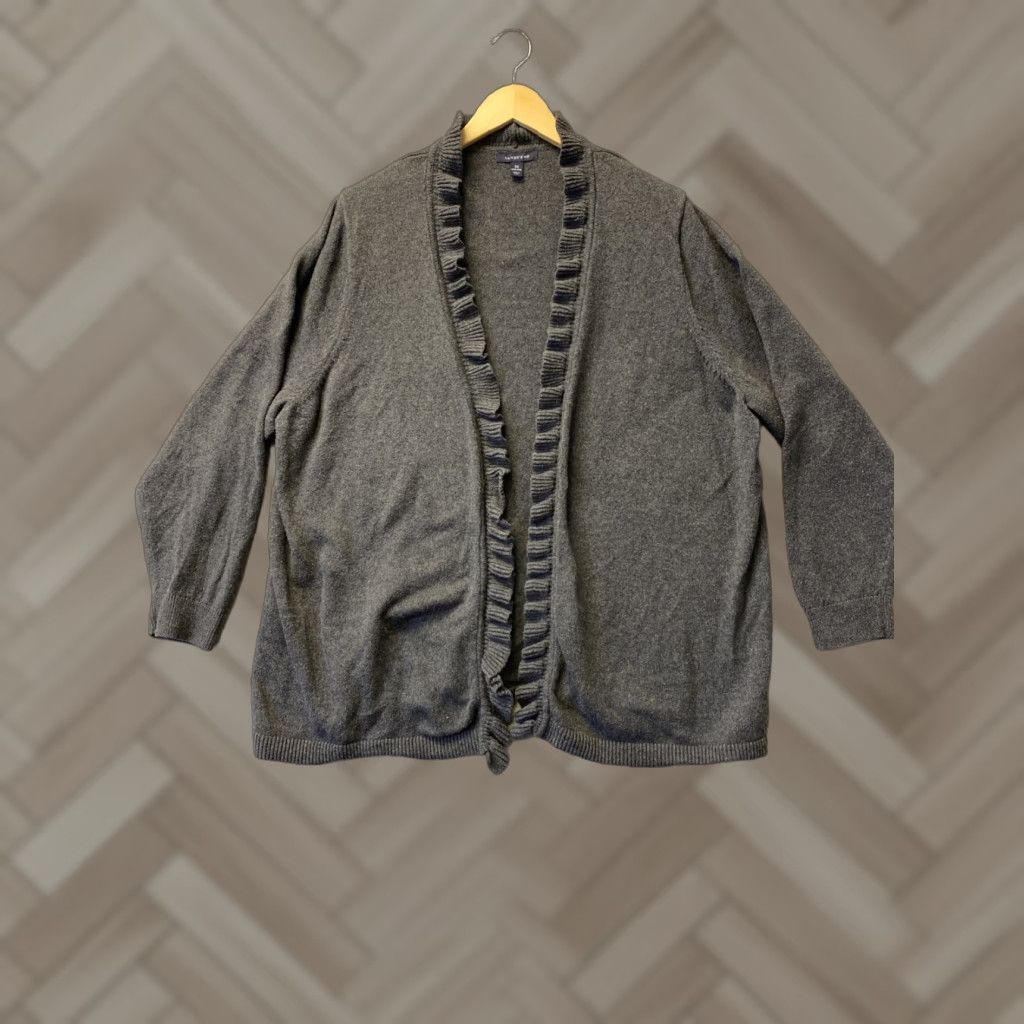 Lands' End Lands' End Cardigan Sweater Women 3XL Gray Mock Neck Long Sleeve Knit Full Zip Wool Cotton Nylon Fair Isle Seasonal Fall Winter Spring Womens Size XXL / US 16-18 / IT 52-54 - 1 Thumbnail
