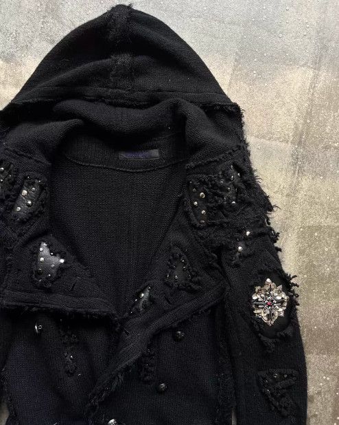 Other Kohshin Satoh 80s Studded Patchwork Lapel Knit Cardigan Size US XS / EU 42 / 0 - 4 Thumbnail