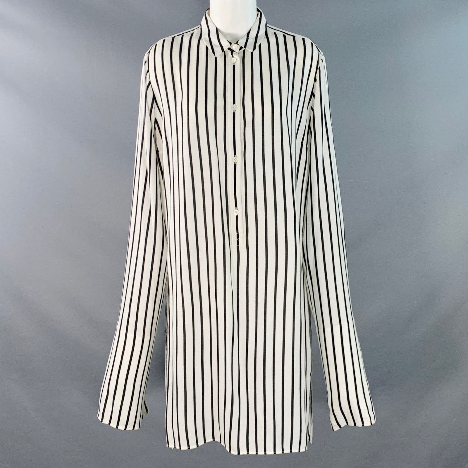 McQ Alexander McQueen L Black White Viscose Stripe Tunic Shirt Size L / US 10 / IT 46 - 1 Thumbnail
