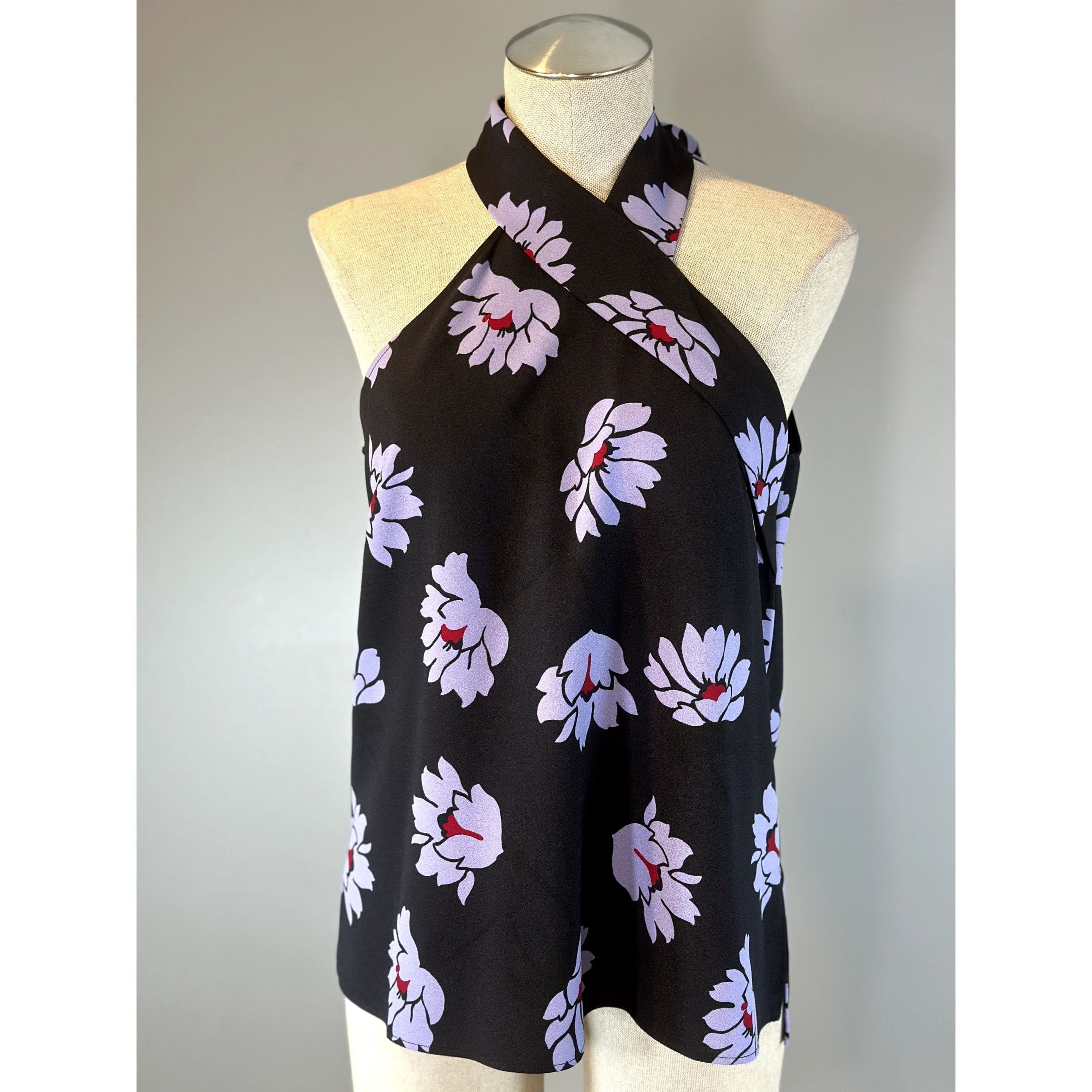 Image of Pearl By Lela Rose NWT Floral Halter Top In Navy/purple Size, Women's (Size Small)