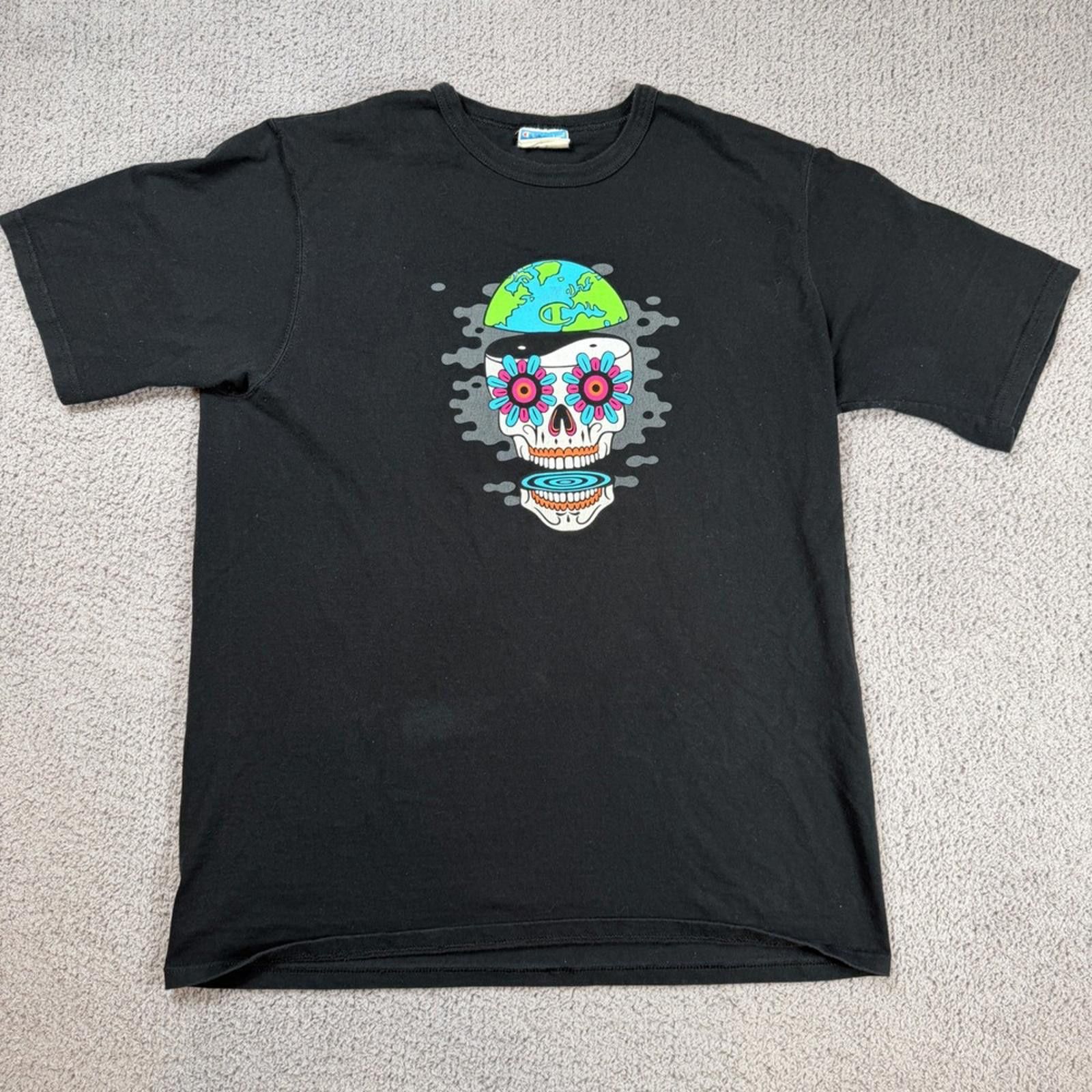 Champion Champion Mens XL Black Graphic T Shirt Trippy Skull Globe Size US XL / EU 56 / 4 - 1 Thumbnail