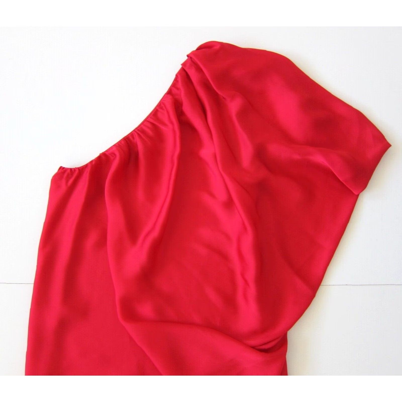Vintage Aidan Mattox Dress One Shoulder Mini Red Silky Batwing Sleeve 6 Women's Dress Party/Cocktail Size M / US 6-8 / IT 42-44 - 5 Thumbnail