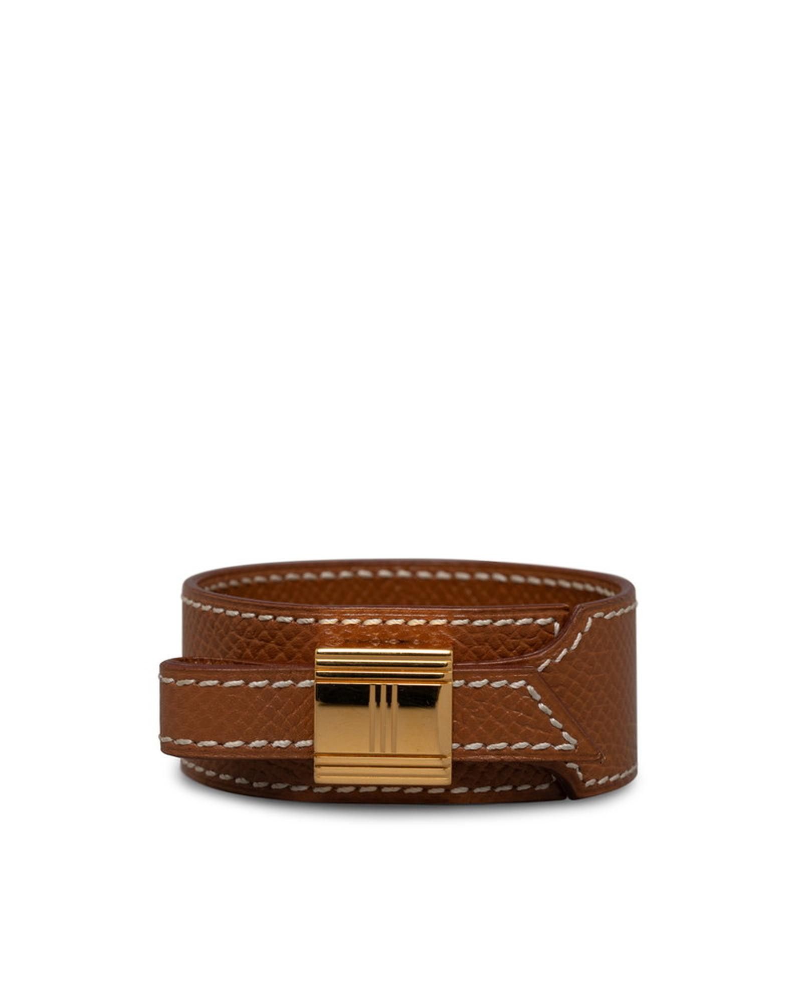 image of Hermes Braided Leather Wrap Bracelet in Brown, Women's