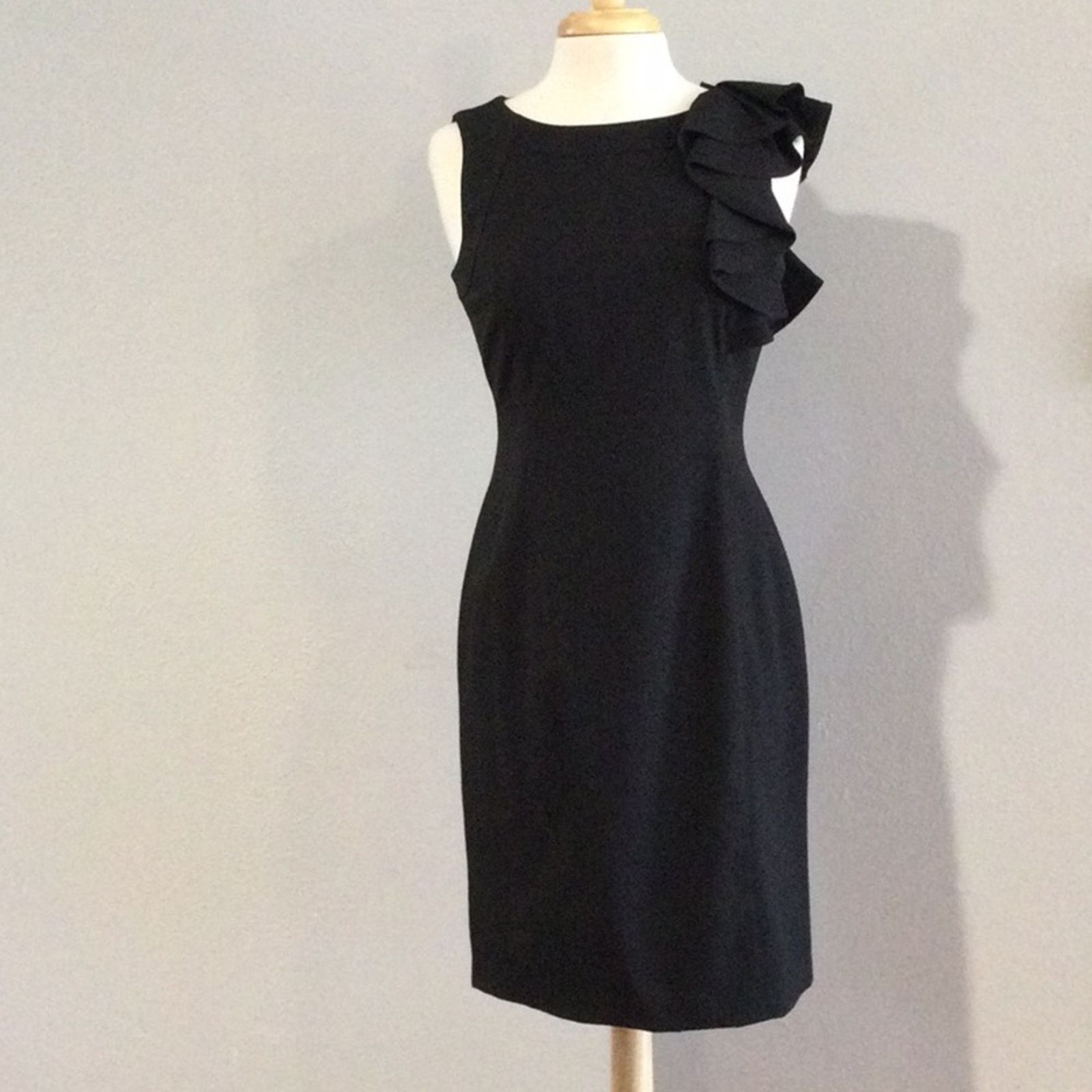 Calvin Klein Calvin Klein Lined Black Ruffle Sleeve Sheath Zipper Dress 6 |  Grailed