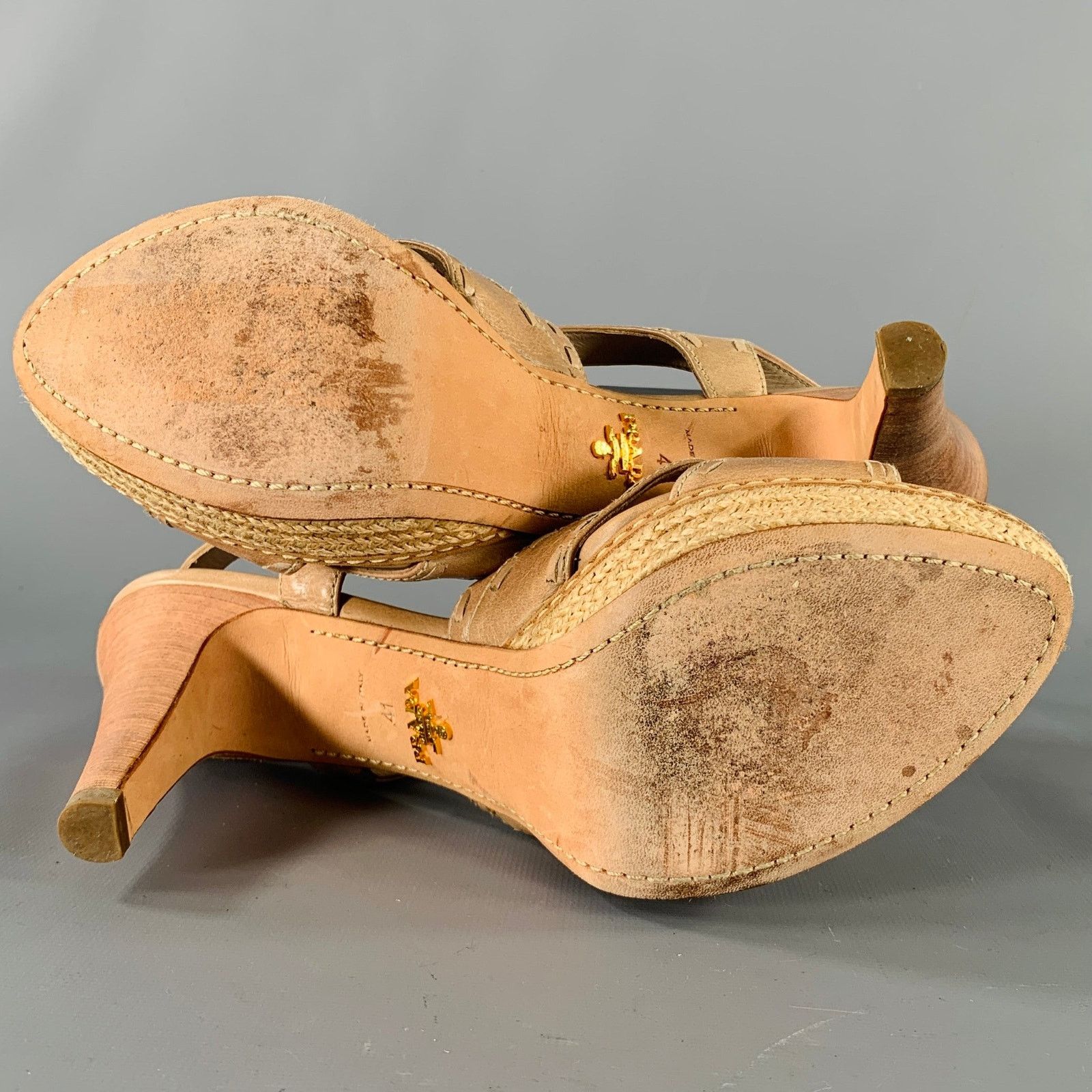 Prada PRADA Size 11 Beige Taupe Leather Woven Espadrille Sandals Size US 11 / IT 41 - 6 Thumbnail