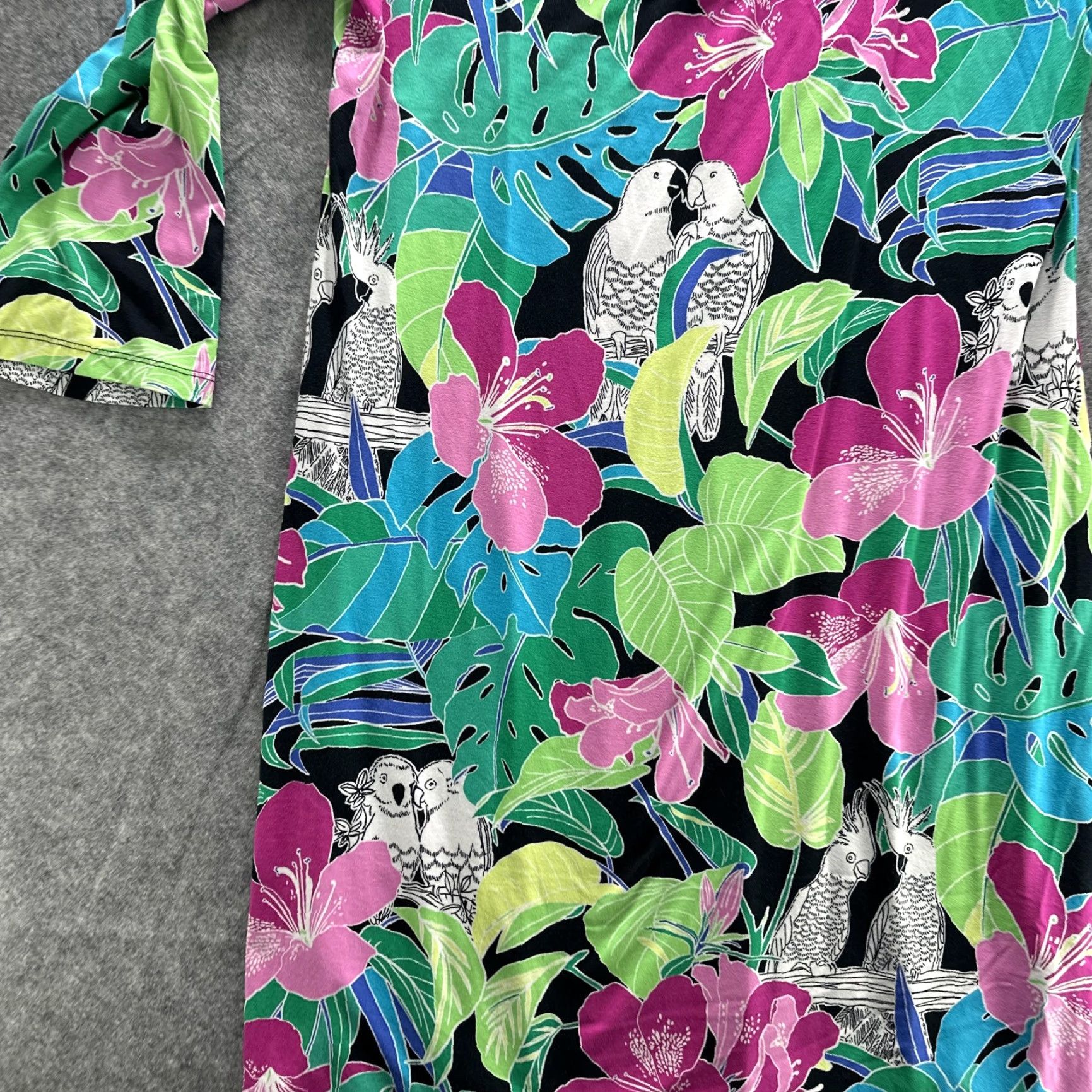 Tori Richard Tori Richard Dress Womens Large Black Tropical Parrot Floral 3/4 Sleeve Size L / US 10 / IT 46 - 4 Thumbnail