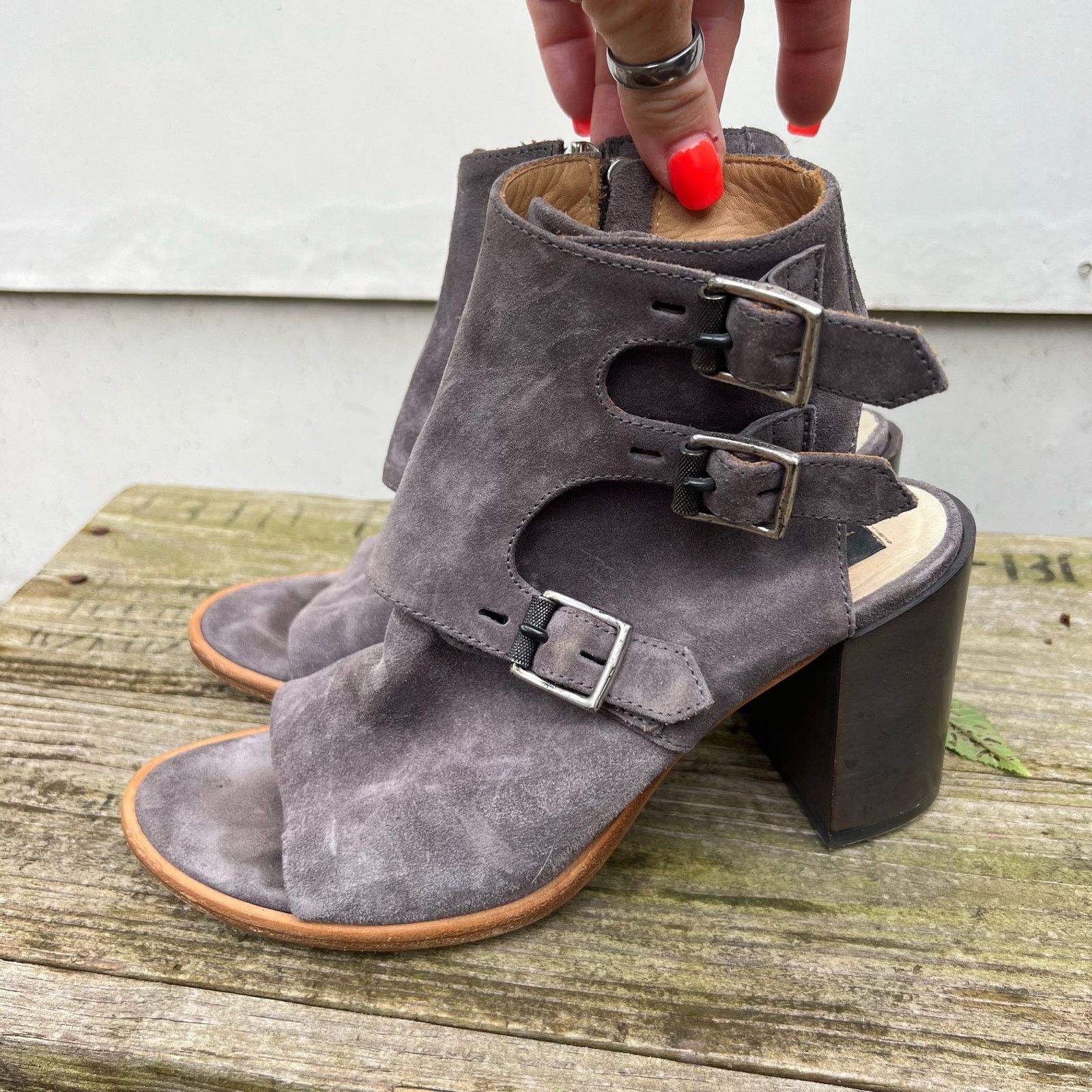 Rag & Bone Rag & Bone Marta Suede Gray Block Heel Leather Shoe Booties Size US 7.5 / IT 37.5 - 2 Thumbnail