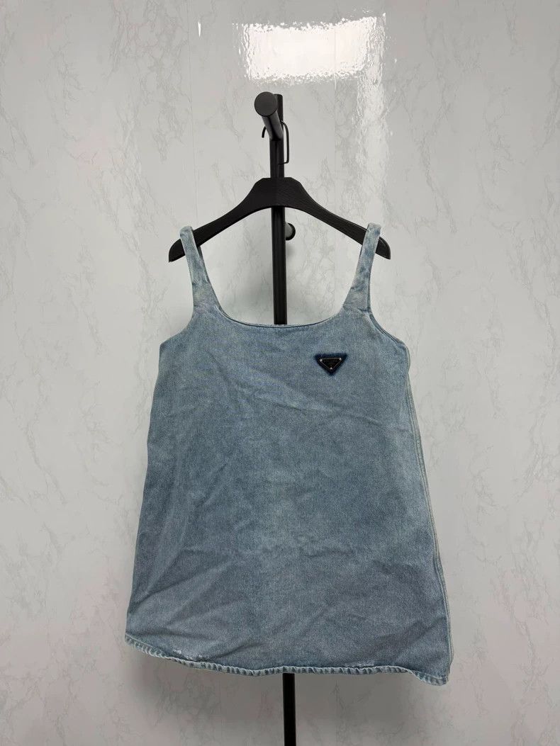 Prada Prada Popular triangle logo denim suspender skirt Size S / US 4 / IT 40 - 1 Thumbnail