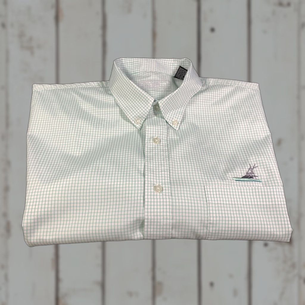 Vintage VINTAGE Coastal Outfitters Shirt Men XL Check Cotton Short Sleeve Green White Yacht - 26" Armpit to Armpit - 35" Length Size US XL / EU 56 / 4 - 1 Thumbnail