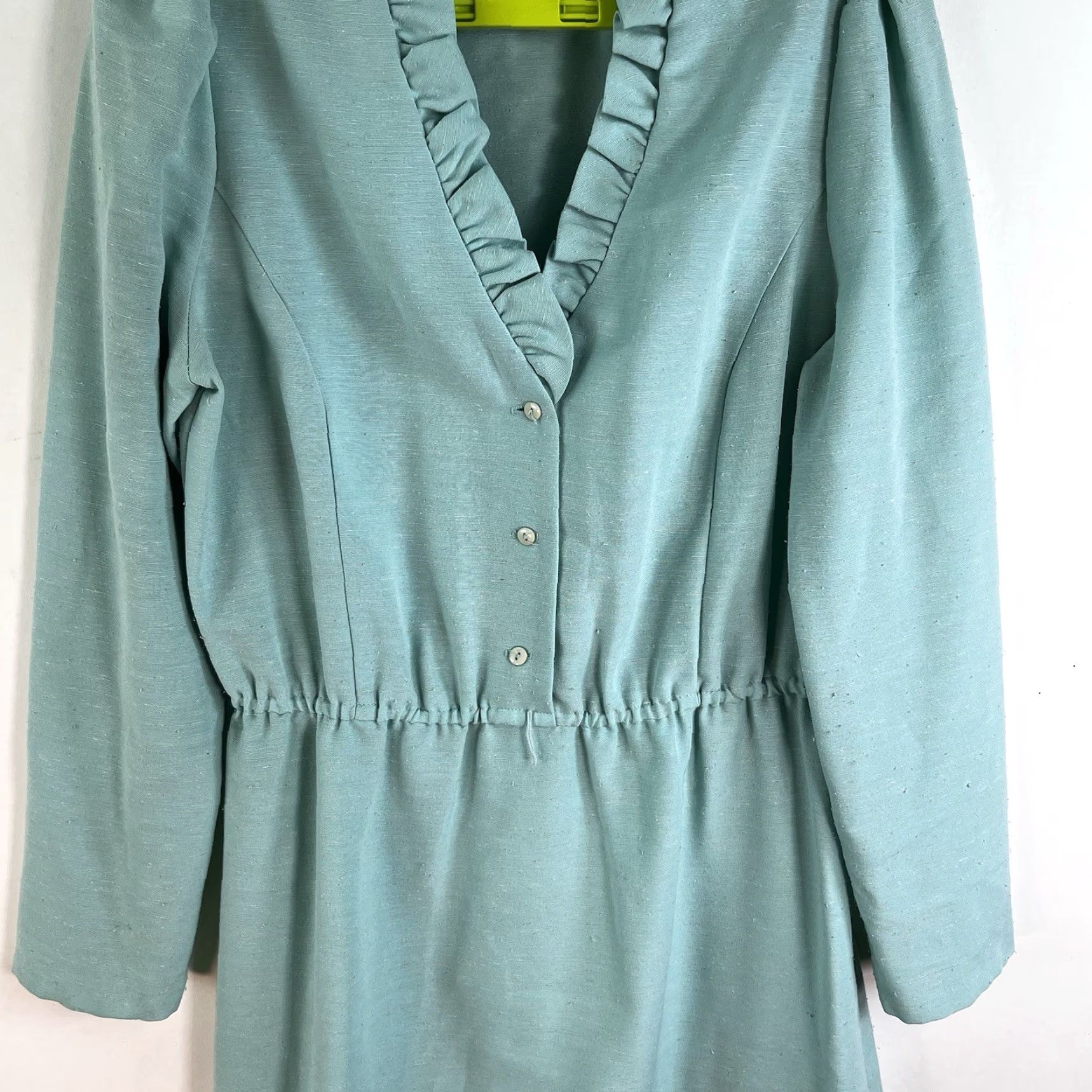 Vintage VINTAGE Lane Women's Midi Dress Silk Blend Ruffle Collar 80s Teal Green Size 8 Size M / US 6-8 / IT 42-44 - 3 Thumbnail