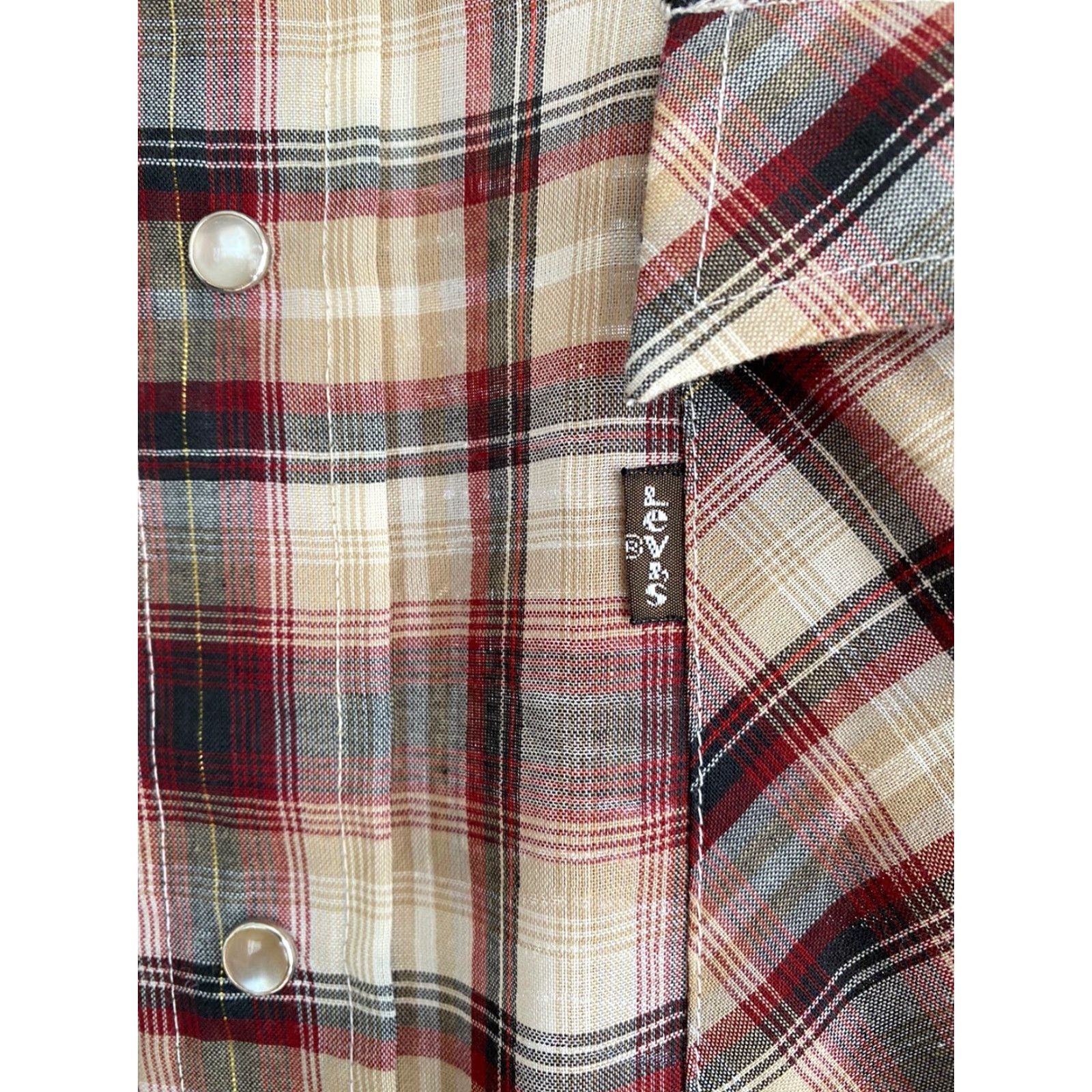 Levi's VINTAGE Levi's Mens Pearl Snap Western Shirt 70s M Brown Check Button-Up Long Sleeve 29” 21” 24” | Mens Size US M / EU 48-50 / 2 - 3 Thumbnail