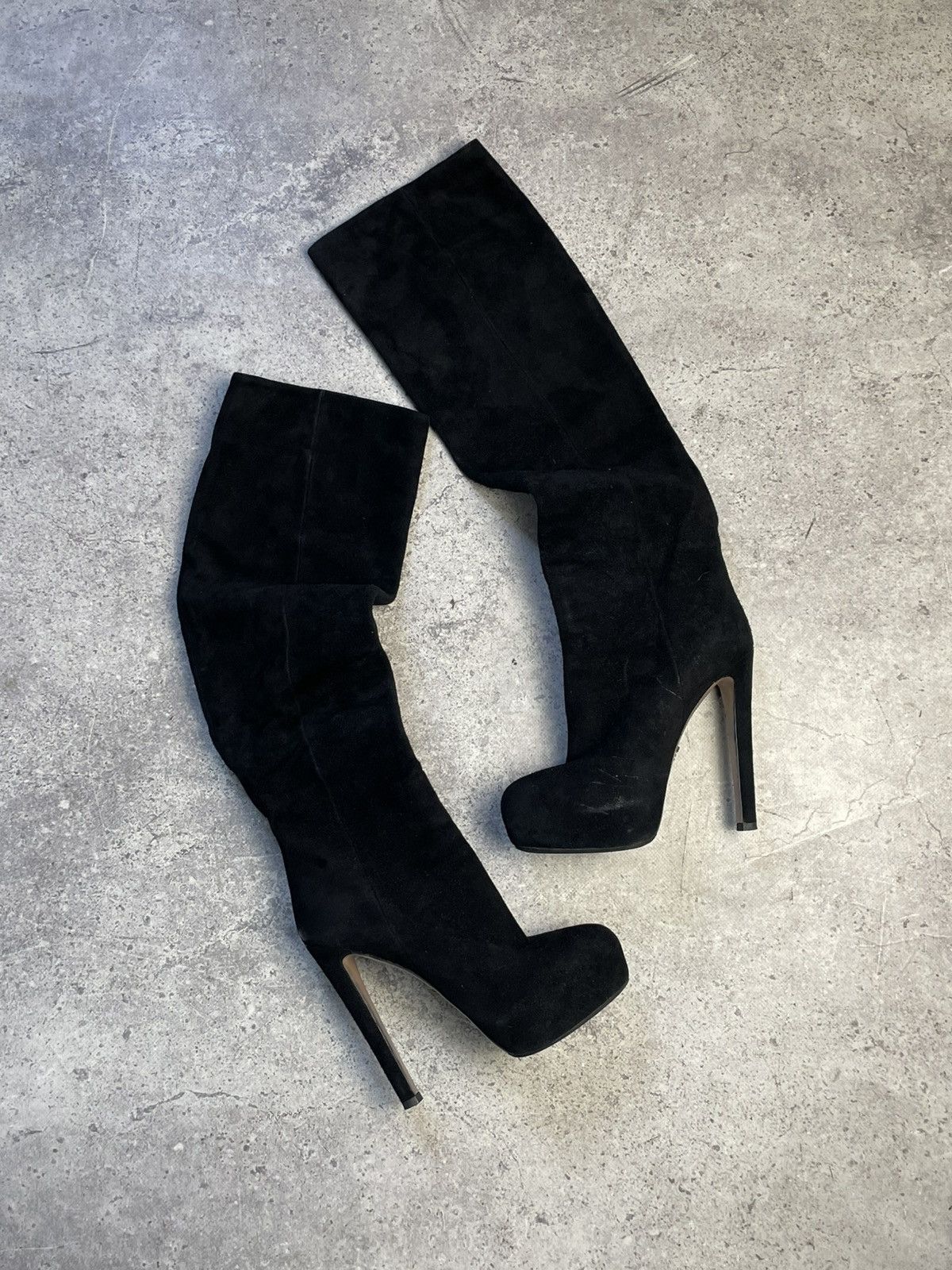 Prada Prada Black Suede High Knee Heels Boots Size US 7.5 / IT 37.5 - 1 Thumbnail