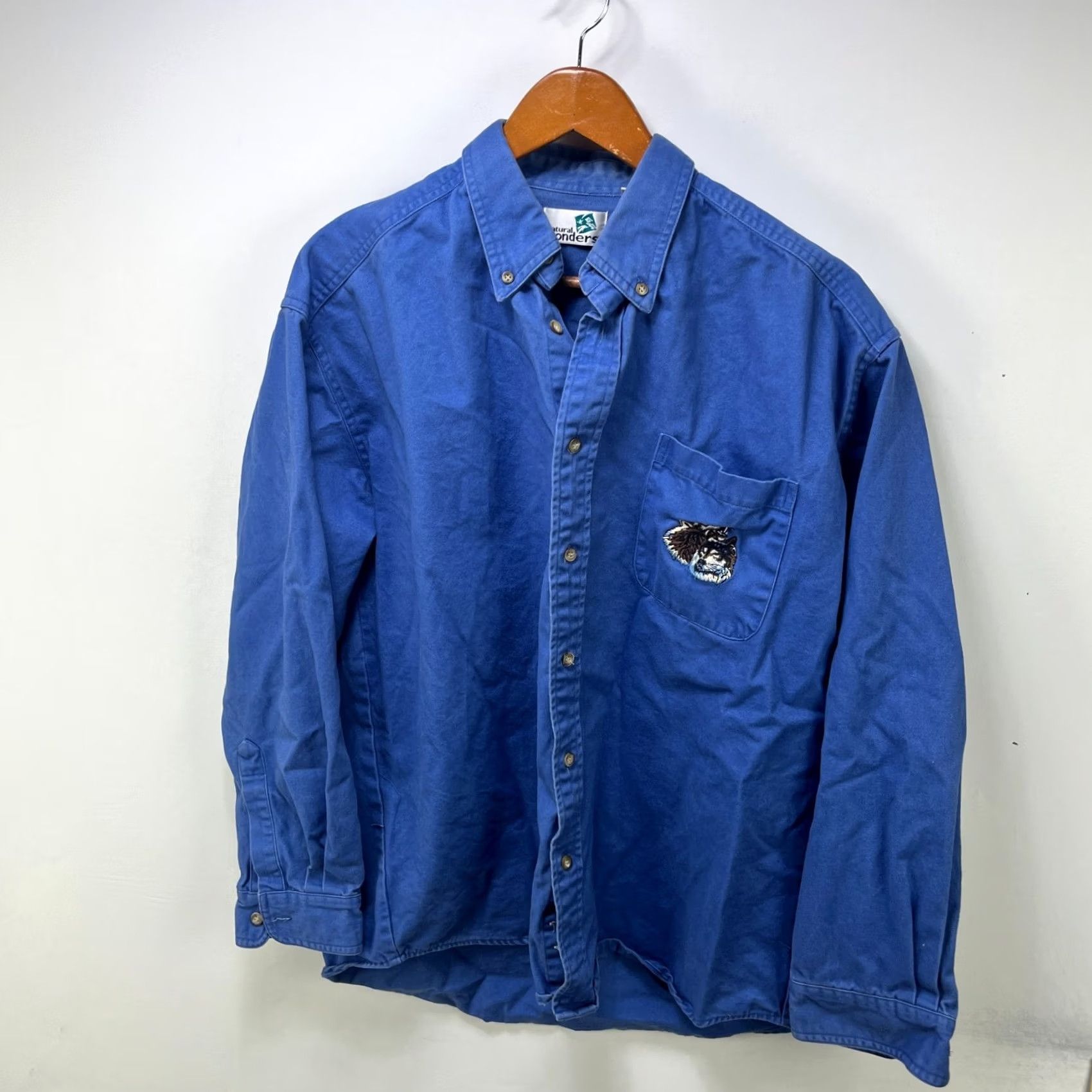 Vintage VINTAGE Wolf Button Up Shirt Medium Mens Blue 90s USA Cotton Short Sleeve Regular Size US M / EU 48-50 / 2 - 4 Thumbnail