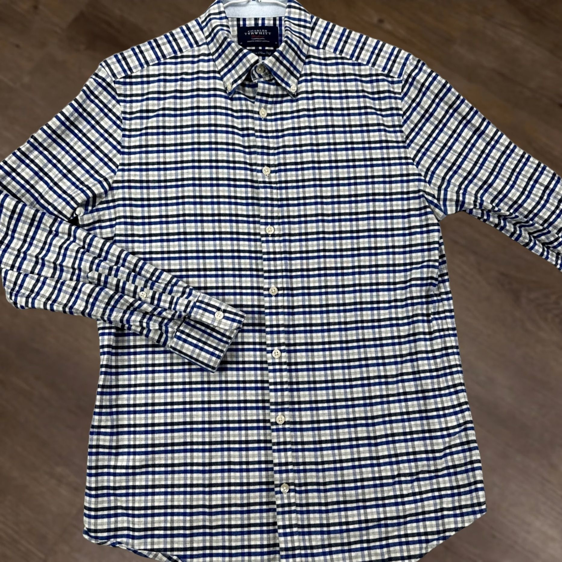 Charles Tyrwhitt Charles Tyrwhitt Blue Grey Flannel Shirt Mens Medium Extra Slim Fit Weekend Button-Up Size US M / EU 48-50 / 2 - 1 Thumbnail
