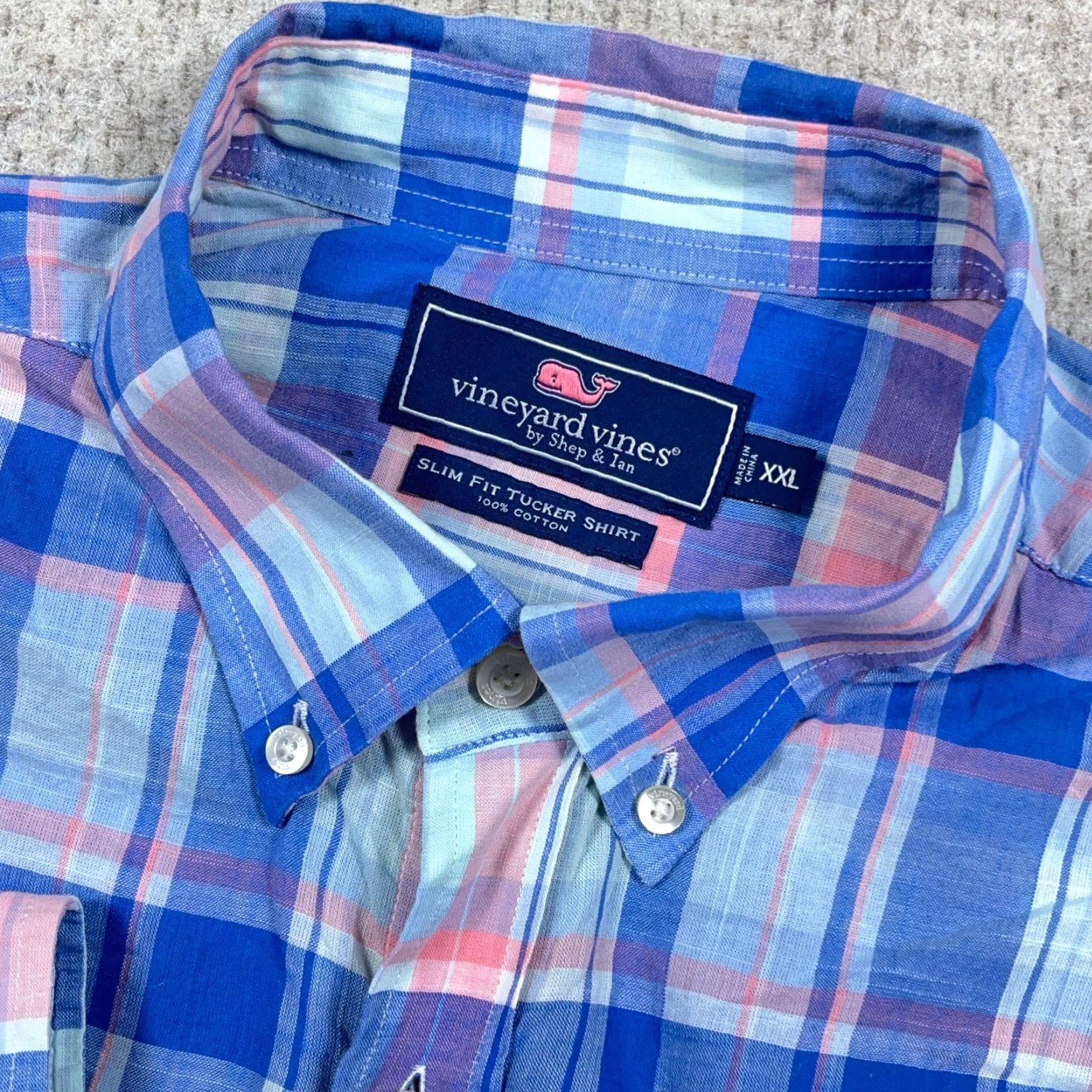 Vineyard Vines Vineyard Vines Shirt Men 2XL Slim Fit Tucker Blue Pink Plaid Button Up Shirt Size US XXL / EU 58 / 5 - 4 Thumbnail