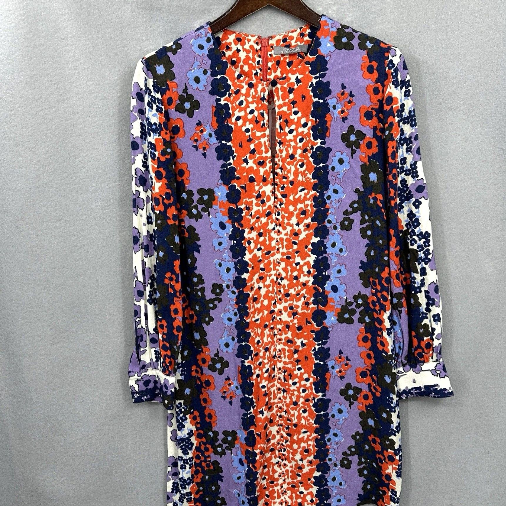 Lela Rose Vintage? No — Lela Rose Mini Dress Womens Small Floral Chiffon V-Neck Shirt Dress Purple 90s Preppy Indoor?