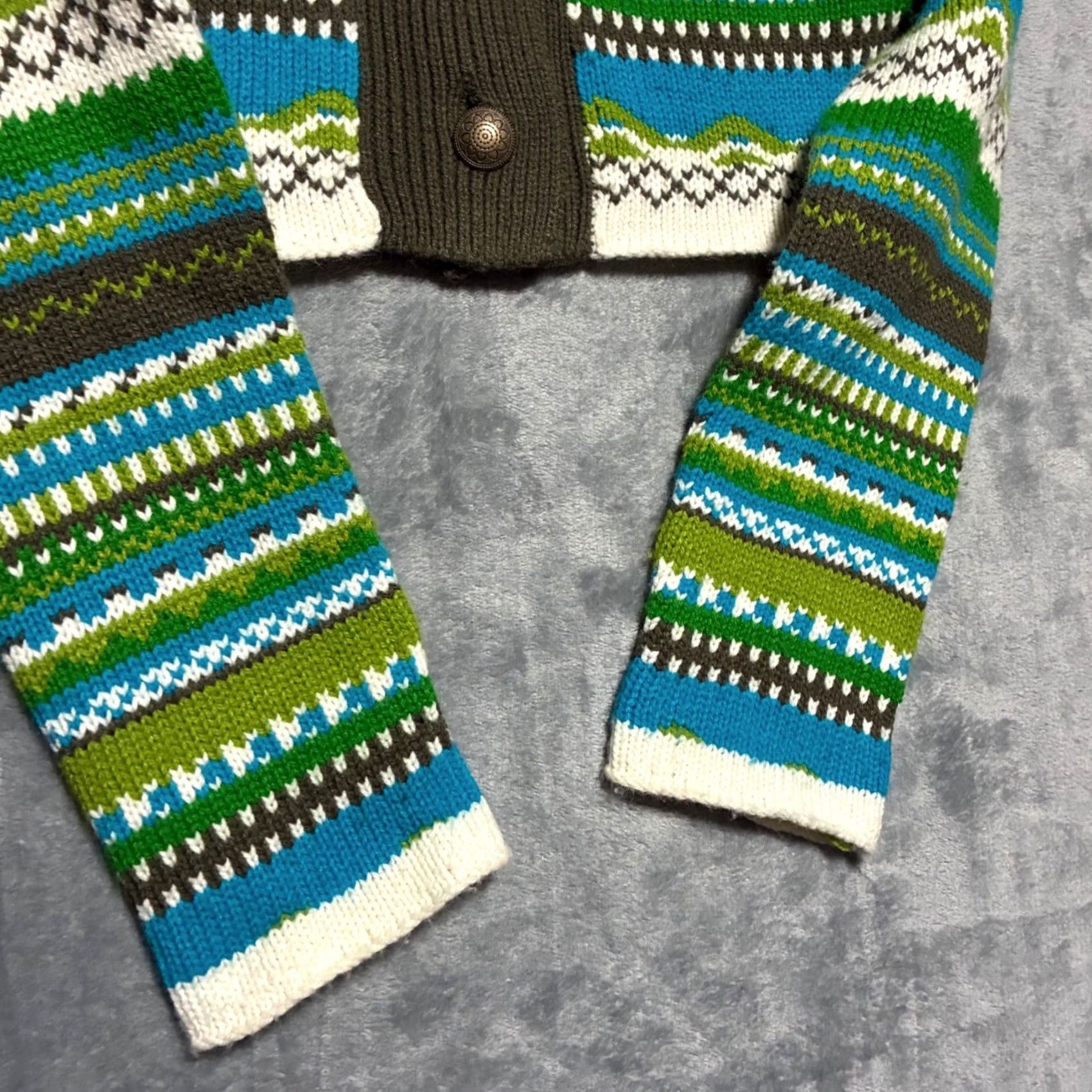 Vintage VINTAGE Motivi Cardigan Womens S Green Blue Fair Isle Cropped Button Front Size S / US 4 / IT 40 - 3 Thumbnail