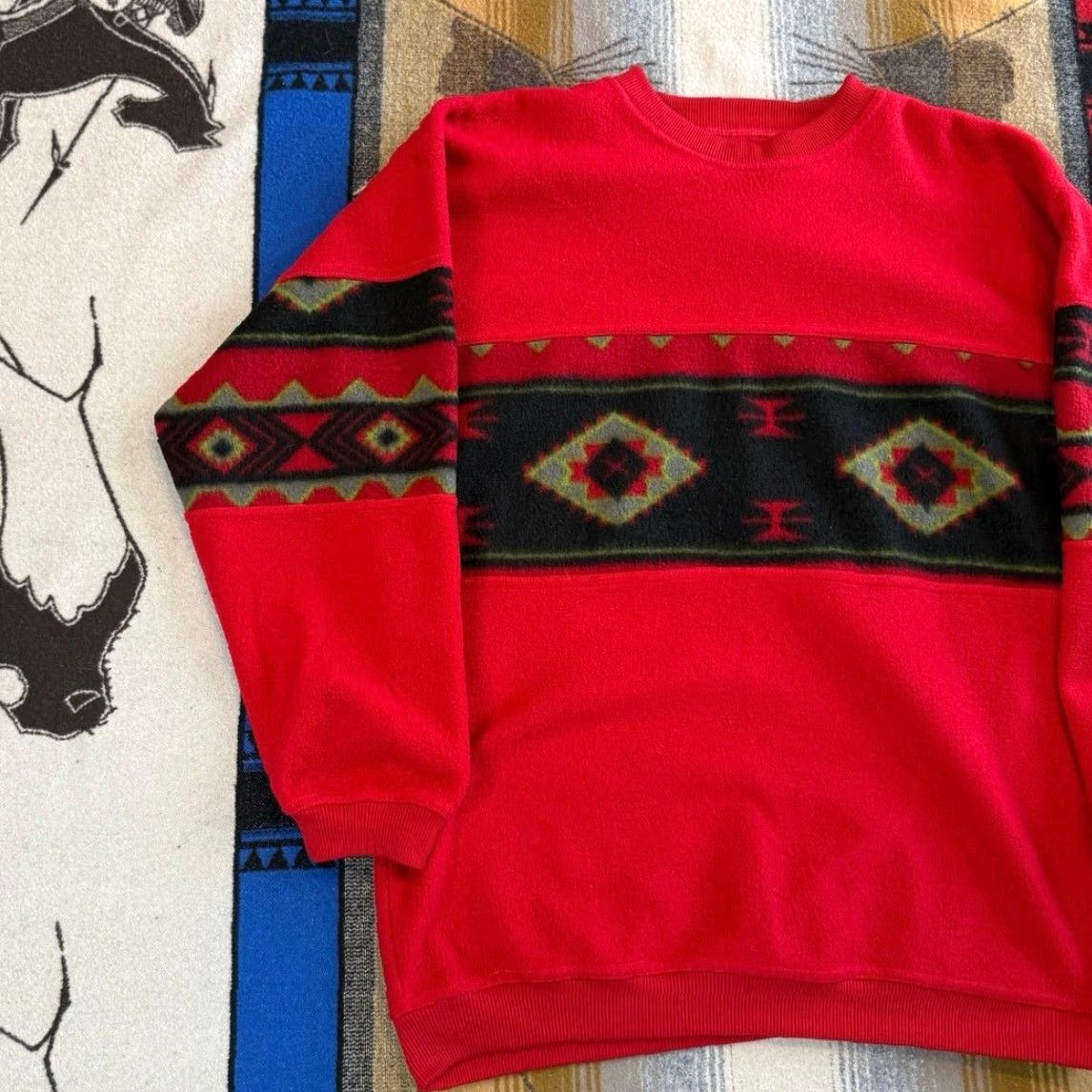 Bugle Boy VINTAGE Bugle Boy Sweatshirt Aztec Pattern Crew Neck Fleece Sweatshirt Size L Men 90s Red Size US L / EU 52-54 / 3 - 3 Thumbnail