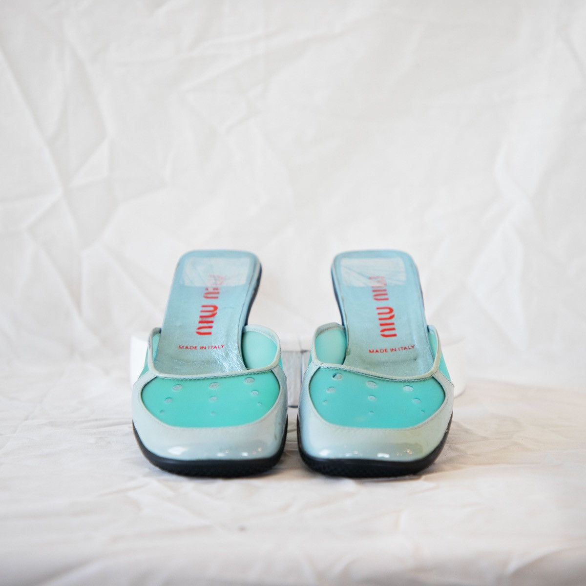 Miu Miu Miu Miu 1999 Blue Bubble Heel Mules Size US 8.5 / IT 38.5 - 1 Thumbnail