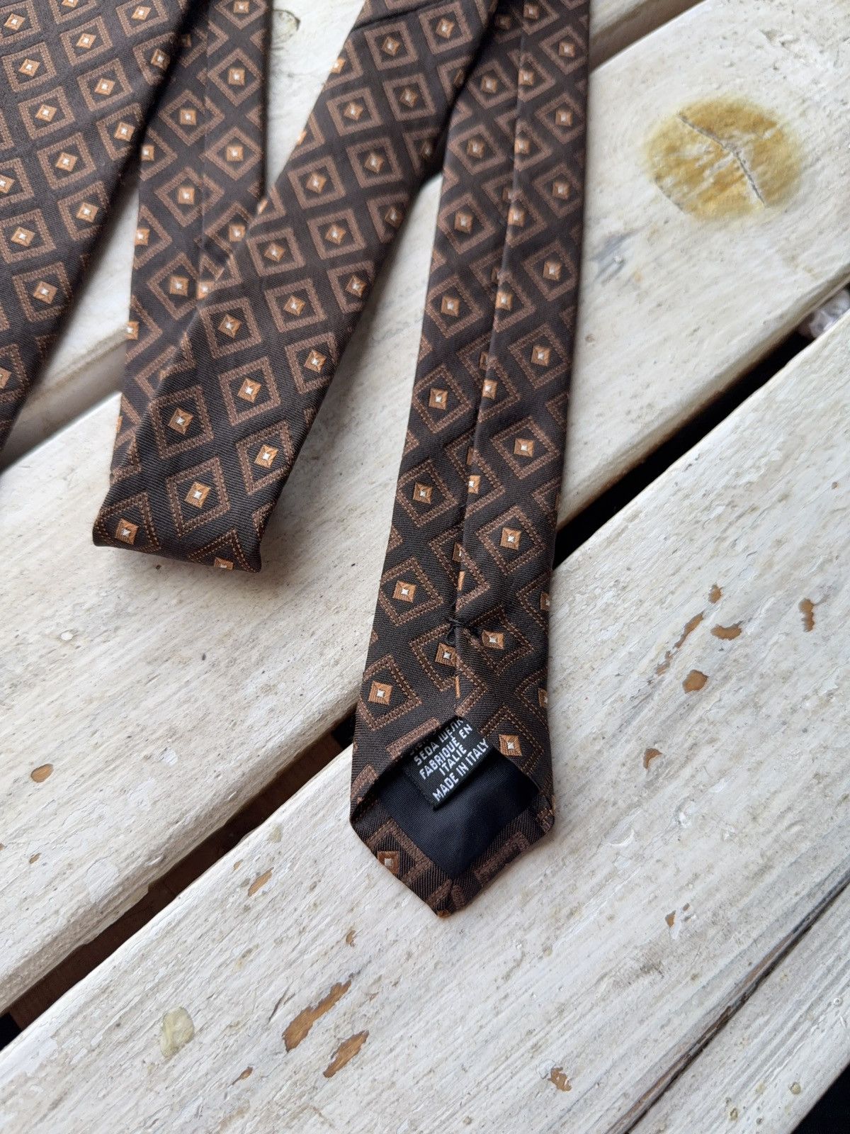 Designer × Hugo Boss Hugo Boss Italy Silk Tie Brown Geometric Diamond Print Size ONE SIZE - 4 Thumbnail