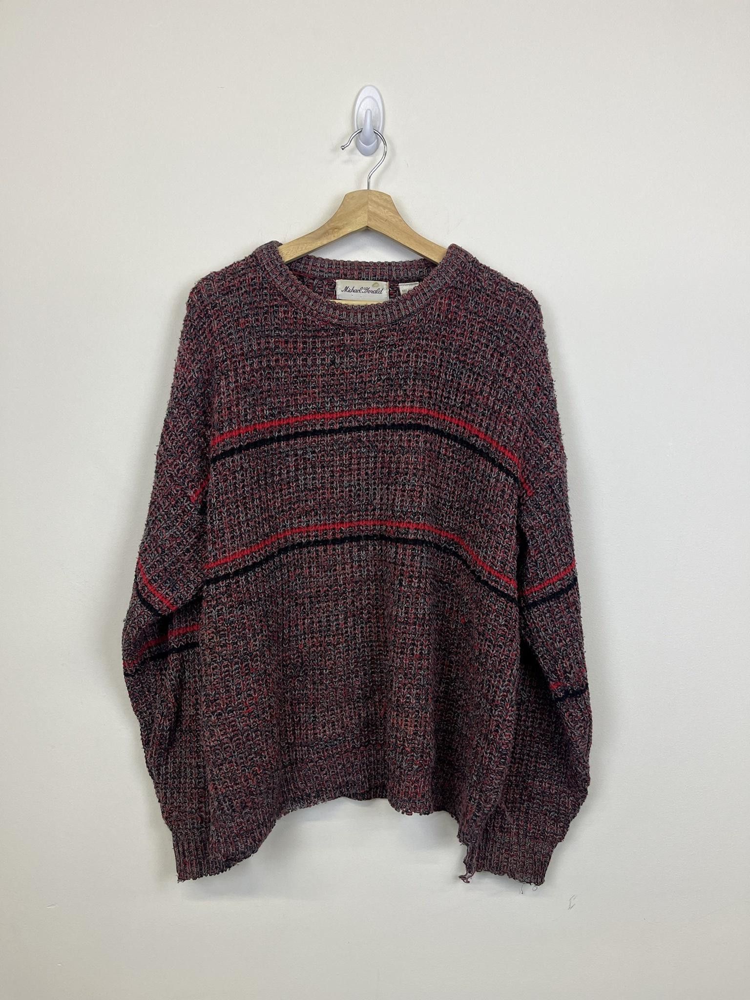 Vintage Vintage Michael Herald Black and Red Bar Cable Knit Size US L / EU 52-54 / 3 - 1 Thumbnail
