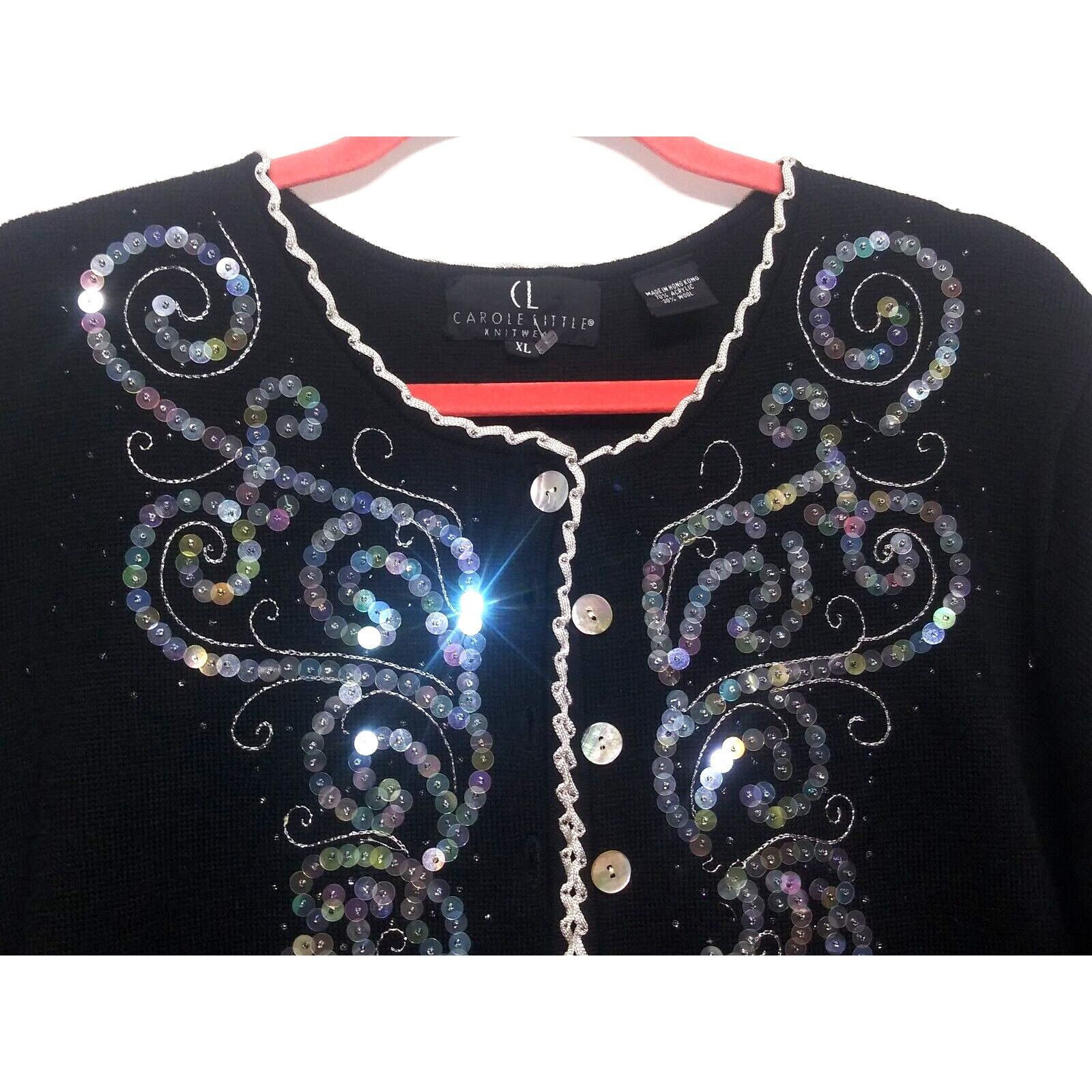 Vintage Carole Little Cardigan Sweater XL Embellished embroidered Bl Size XL / US 12-14 / IT 48-50 - 3 Thumbnail