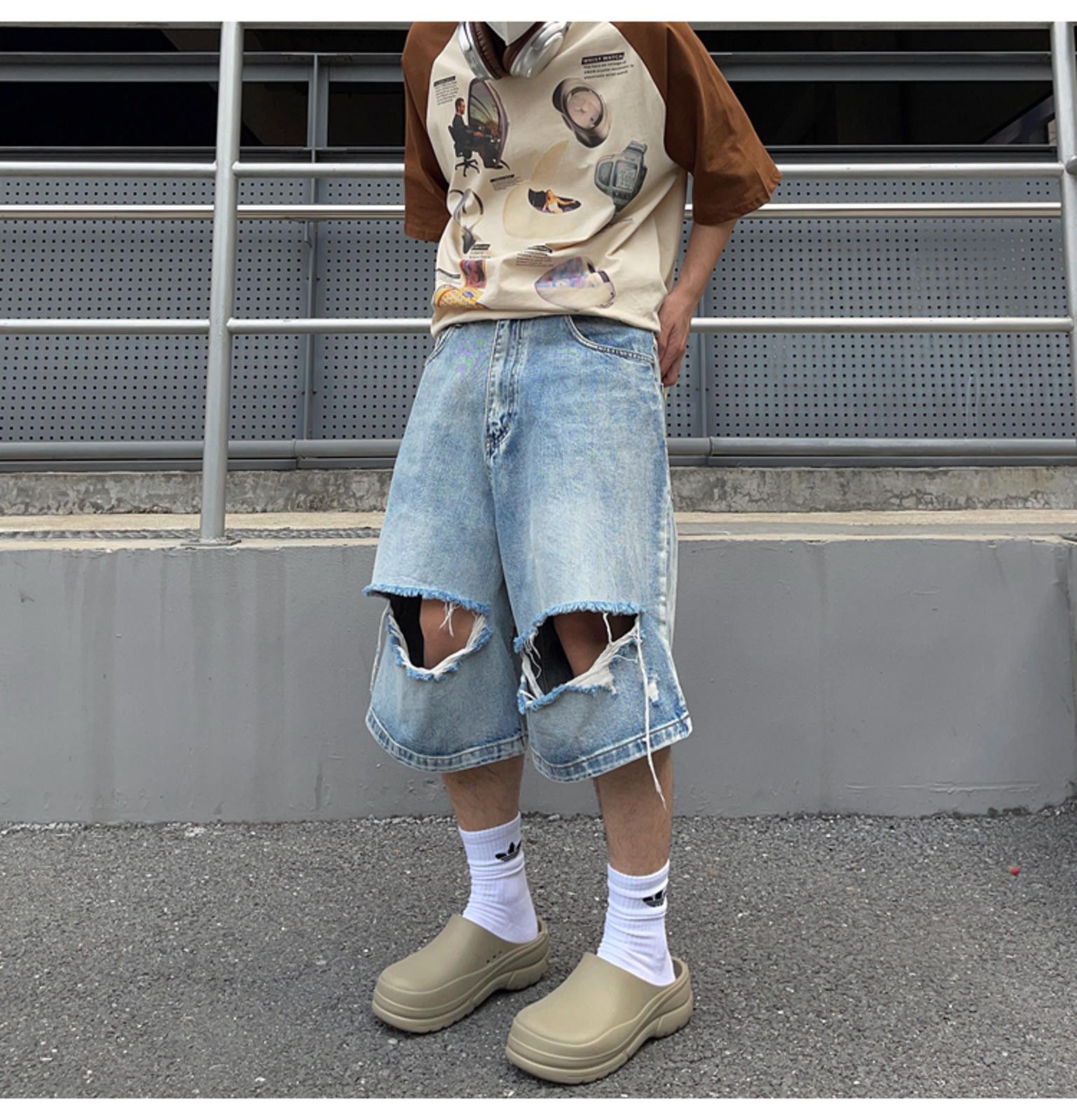 Jean × Vintage Men's Distressed Denim Shorts, Ripped Baggy Jean Shorts Size US 30 / EU 46 - 4 Thumbnail