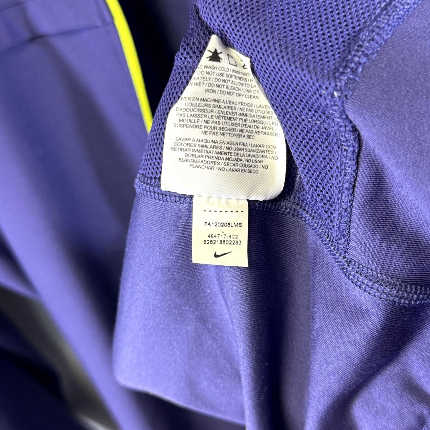 Nike Nike Dri-FIT Jacket Mens Large Full Zip Lightweight Running 484717-422 Purple Yellow Spor twear Pocketed Cuffs Mid-Length Size US L / EU 52-54 / 3 - 6 Thumbnail