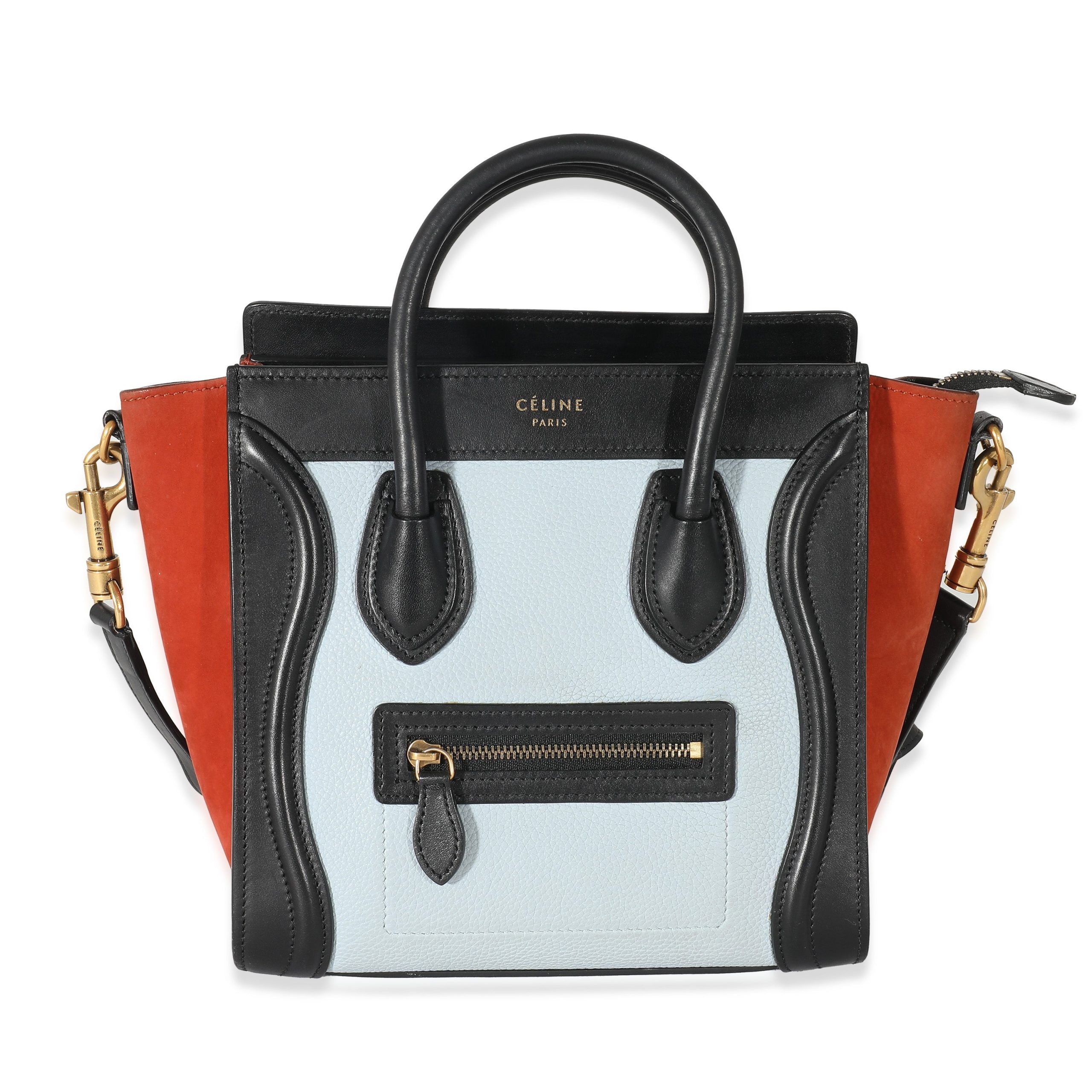 image of Celine Blue Orange Black Tri-Color Leather Nano Luggage, Women's