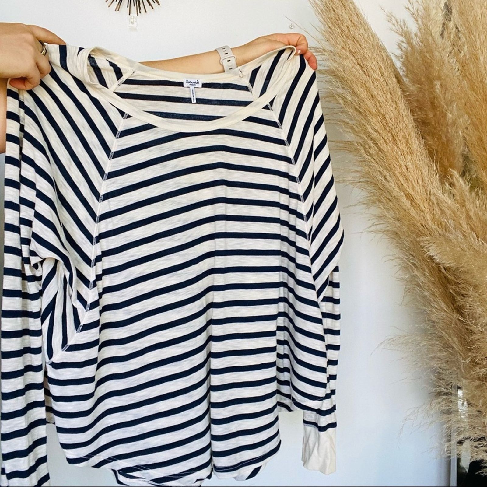 Anthropologie ANTHROPOLOGIE SPLENDID White Navy Blue Striped Tee Shirt Top Size M / US 6-8 / IT 42-44 - 5 Thumbnail