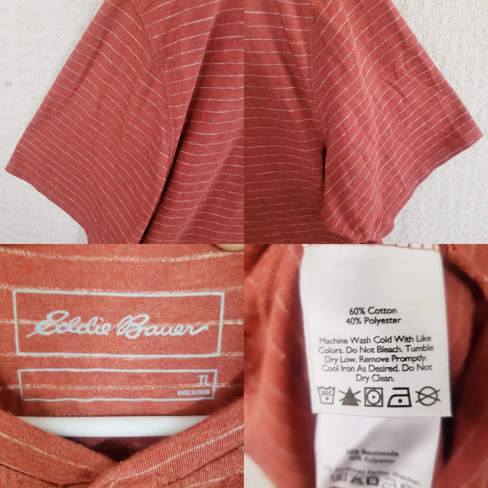 Eddie Bauer Eddie Bauer Men's Red Striped Pullover Crew Neck Short Sleeve Henley Tee Tall L Shirt Size US L / EU 52-54 / 3 - 9 Thumbnail