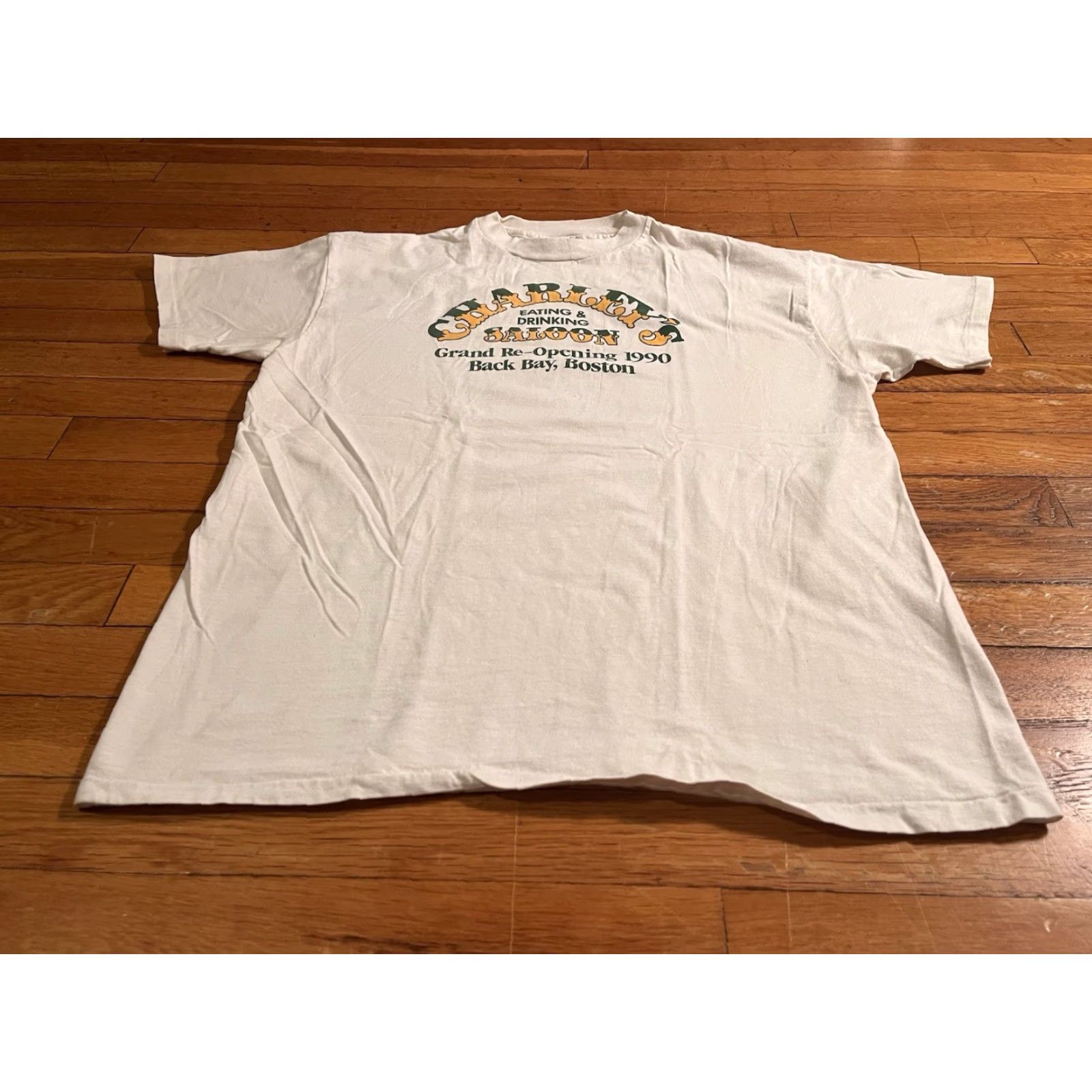 Hanes VINTAGE Hanes Beefy-T Charley's Saloon Boston Back Bay Shirt Men’s XL White 1990s 90s Retro Graphic Print City USA Signature Logo T-Shirt Mens Size US XL / EU 56 / 4 - 2 Thumbnail