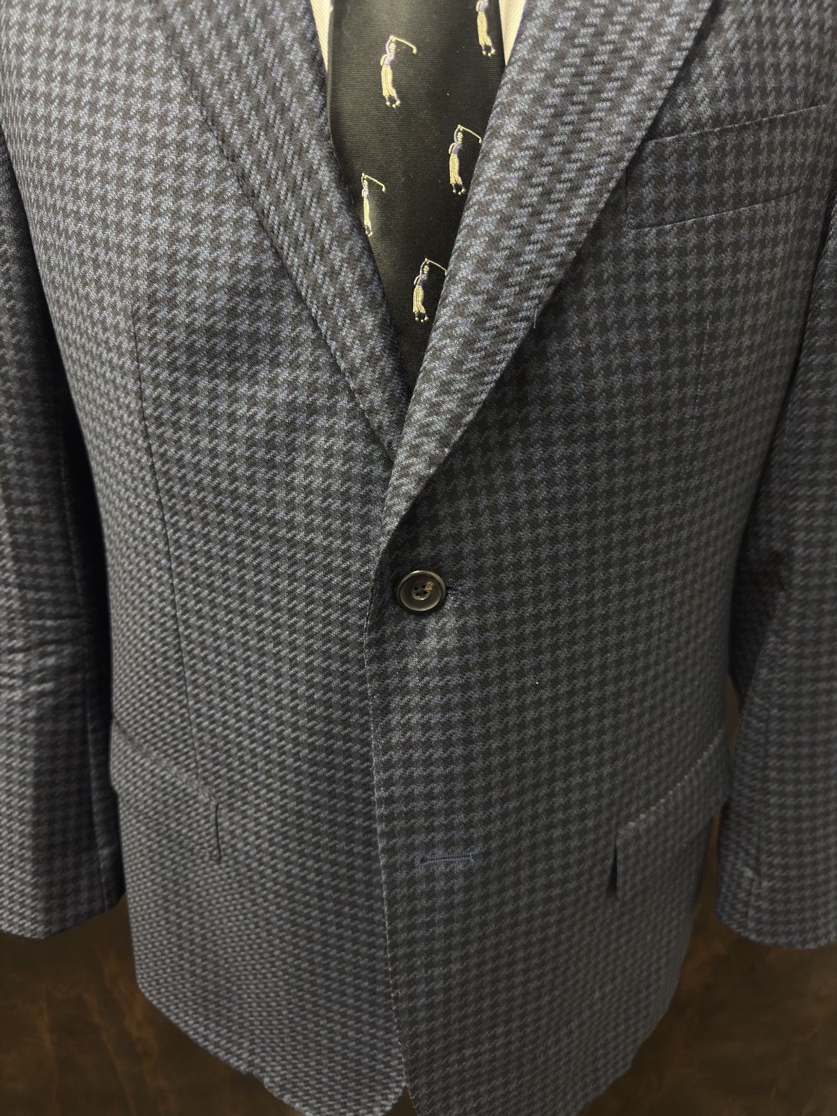 Emporio Armani EMPORIO ARMANI Super 130's Wool Houndstooth Navy Blazer Size 44R - 4 Thumbnail