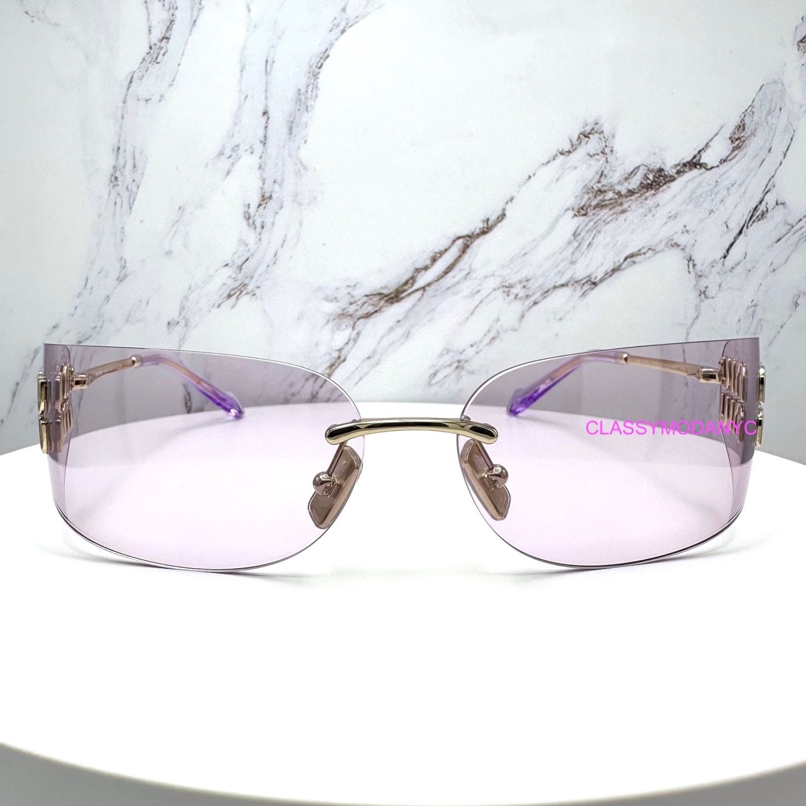 Miu Miu New MIU MIU Sunglasses Gold Pink Wrap AUTHENTIC Runway 2025 Size ONE SIZE - 2 Thumbnail