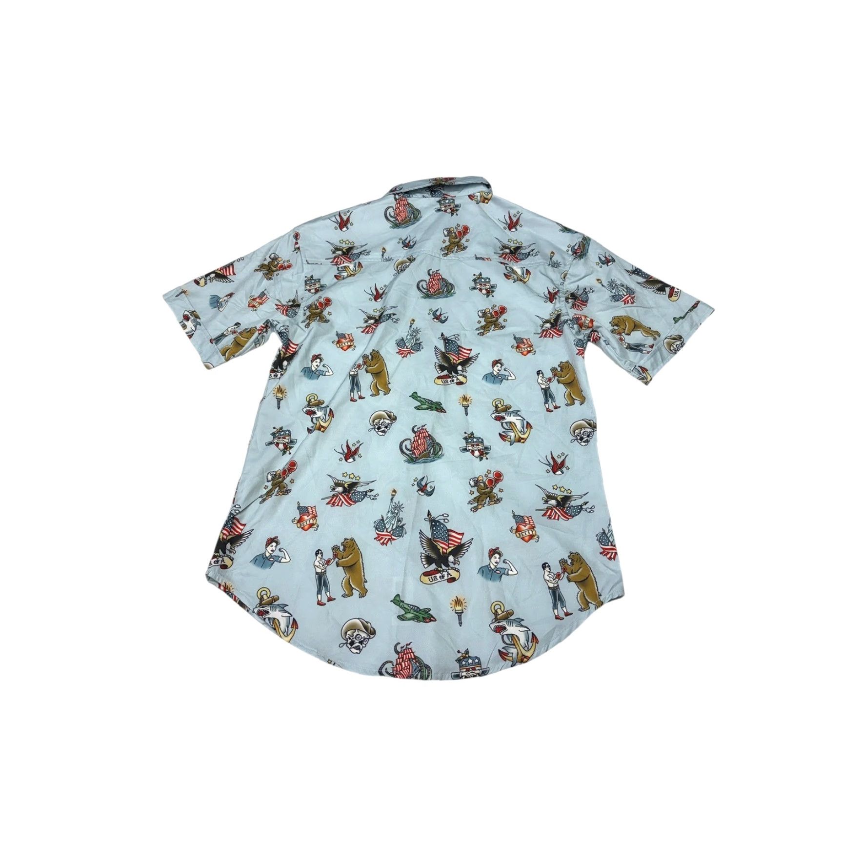 Vintage RSVLTS Shirt Mens Small Americana Tattoo Print Short Sleeve Button Down Blue Size US S / EU 44-46 / 1 - 4 Thumbnail