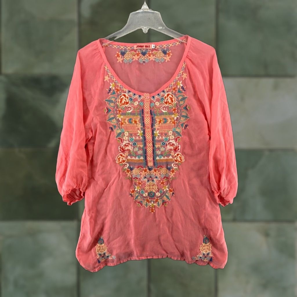 Johnny Was Johnny Was Womens Shirt Small Pink Embroidered Aztec Size S / US 4 / IT 40 - 1 Thumbnail