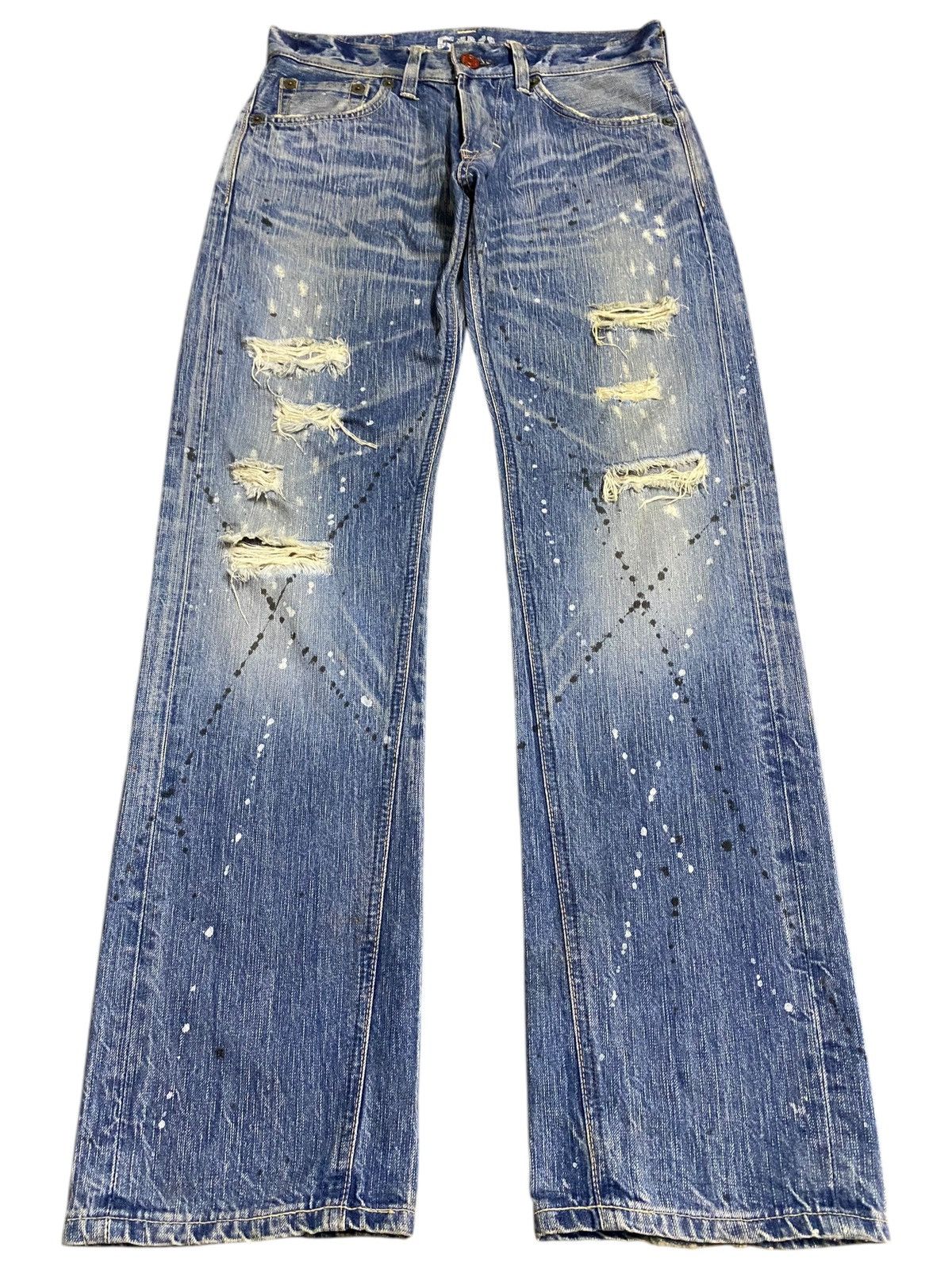Japanese Brand Vintage Edwin 503 Faded Wash Paint Splatter Distressed Jeans Size US 31 - 1 Thumbnail