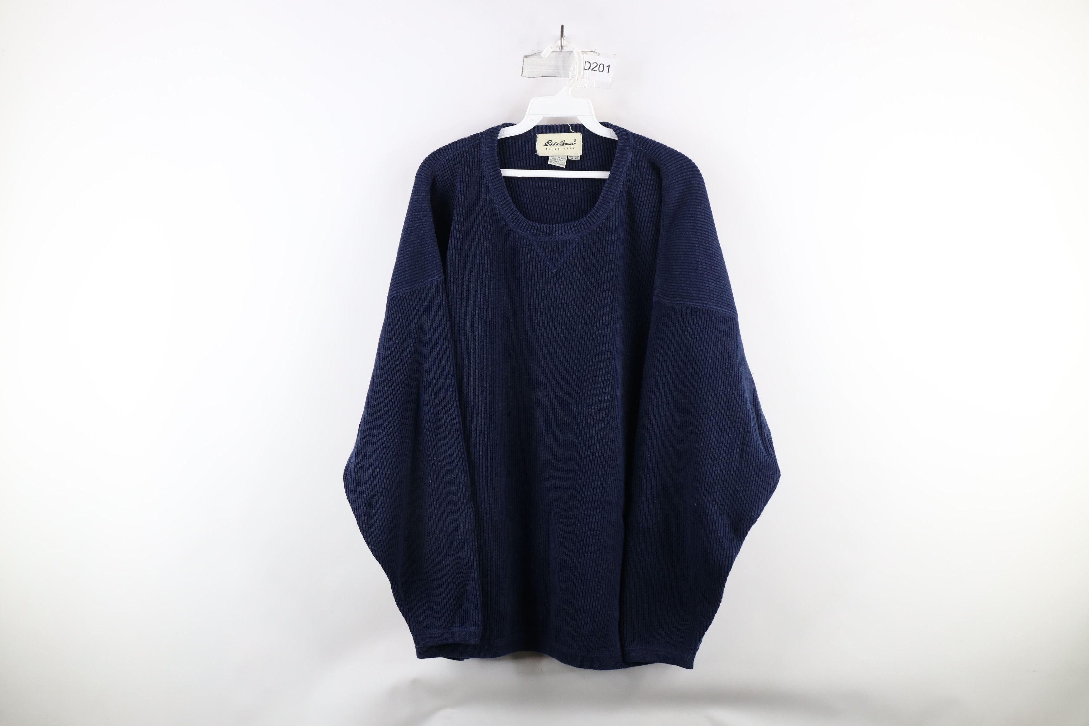 Eddie Bauer × Vintage Vintage 90s Eddie Bauer Cotton Ribbed Knit Sweater Blue Size ONE SIZE - 1 Thumbnail