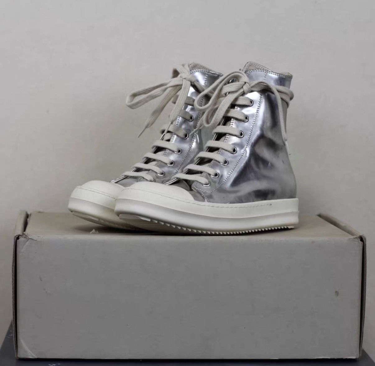 Rick Owens Rick Owens DRKSHDW Mirror Metallic High-Top Sneakers Size US 5 / IT 35 - 1 Thumbnail