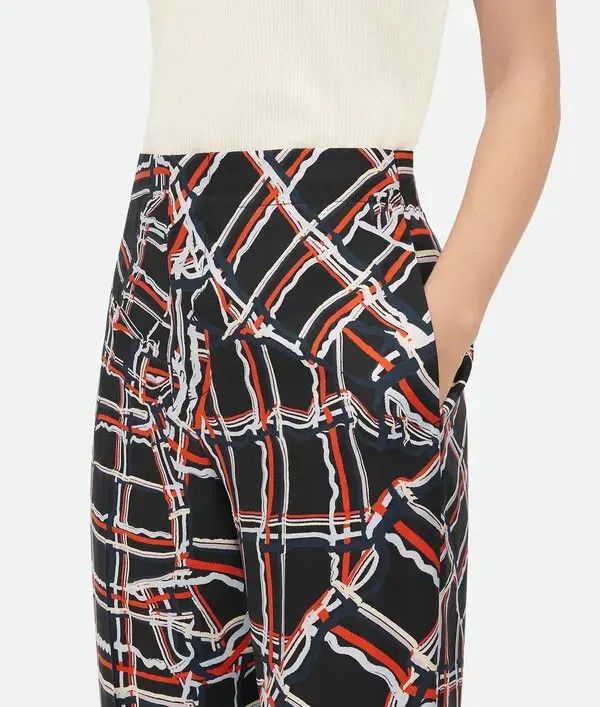 Bottega Veneta o1w1db10825 Distorted Check Printed Silk Trousers Multicolor Size 30" / US 8 / IT 44 - 4 Thumbnail