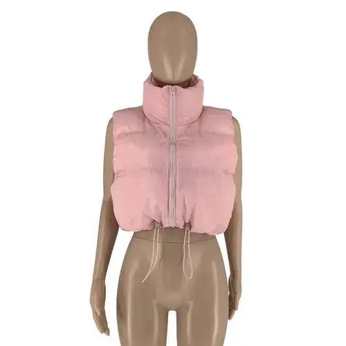 Japanese Brand Women Winter Outerwear Vest Solid Color Zipper Size ONE SIZE - 5 Thumbnail