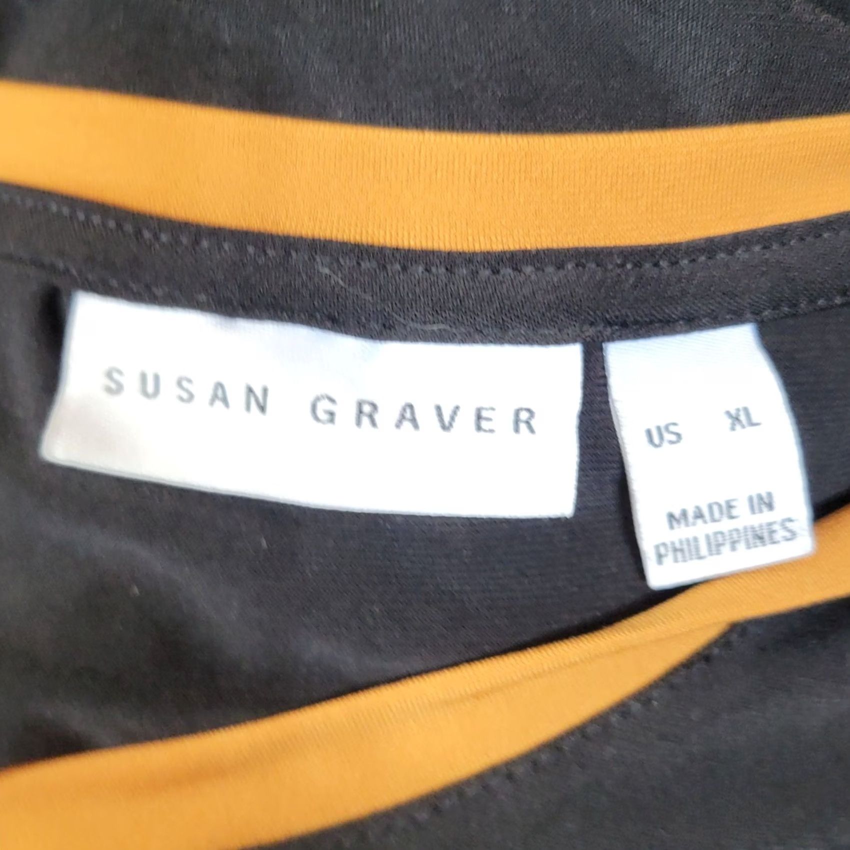 Vintage Susan Graver Tunic Blouse V-Neck Womens XL Black Brown Trim Shirt Dressy Size XL / US 12-14 / IT 48-50 - 5 Thumbnail