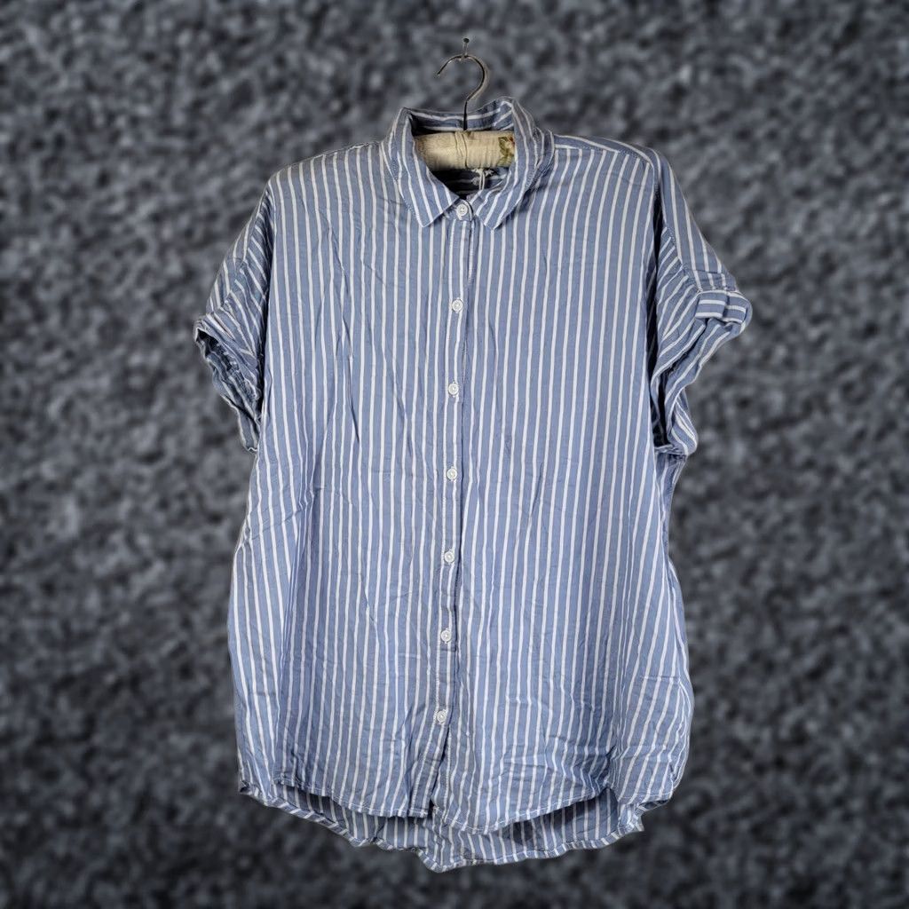 Vintage Beach Lunch Lounge Women's XL Blue White Striped Button Down Shirt Blouse Top Size XL / US 12-14 / IT 48-50 - 1 Thumbnail
