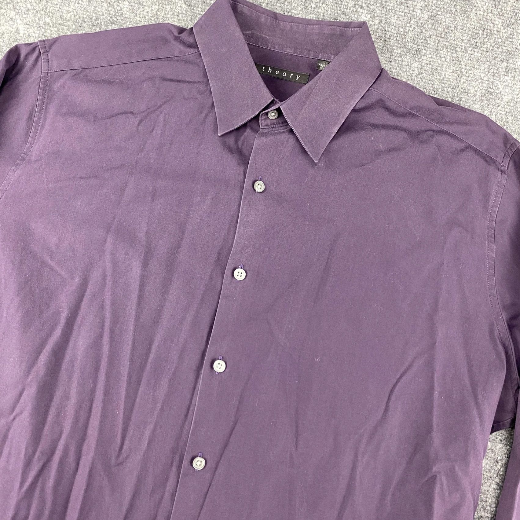 Theory Theory Shirt Mens XL Purple Stretch Long Sleeve Button Up Dress Cotton Spandex Size 46R - 2 Thumbnail