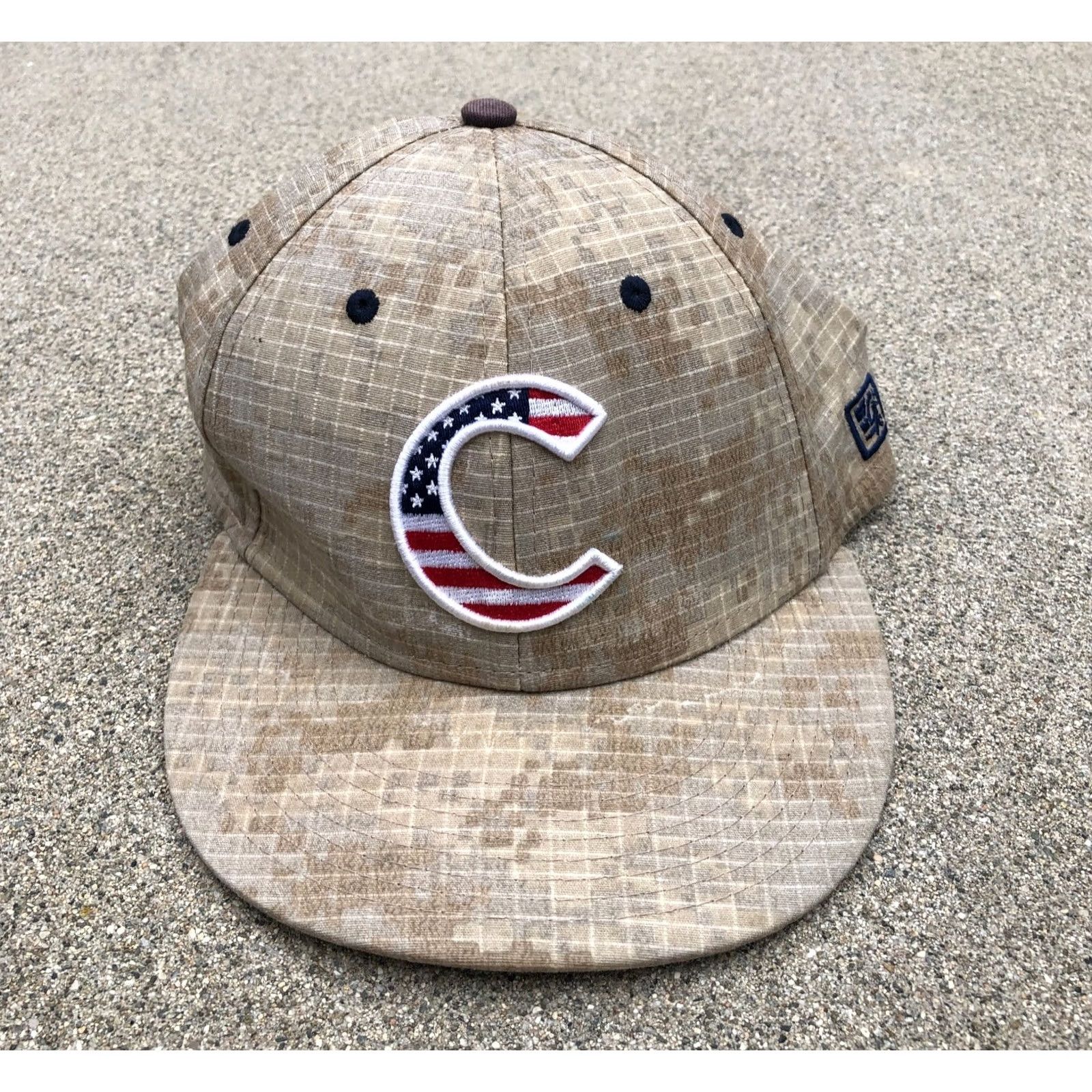 Logo 7 VINTAGE The Game PRO C Logo USA Flag Fitted Hat Mens LG Camo Cap Baseball Cap beige L Size ONE SIZE - 2 Thumbnail