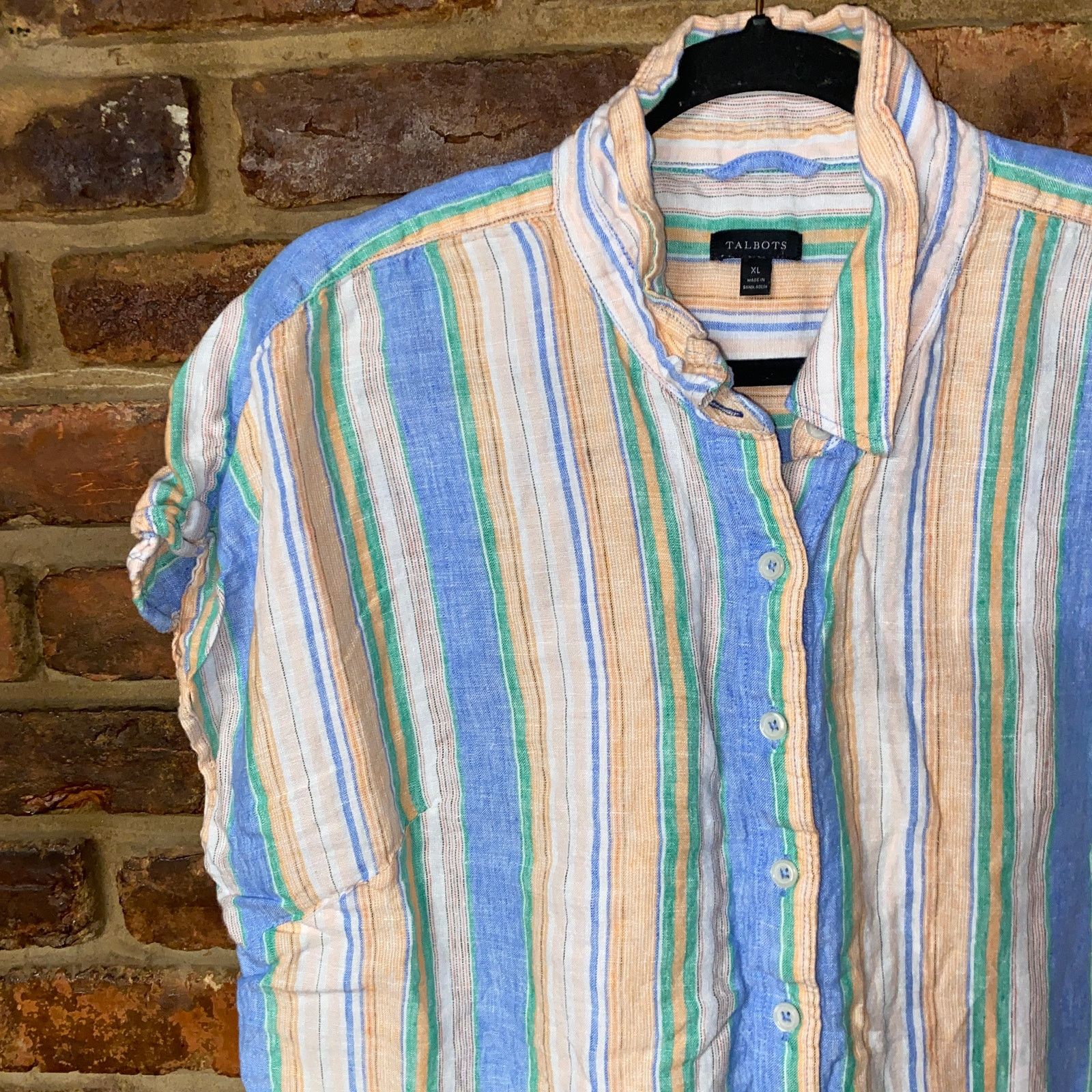 Talbots Talbots Swing Stripe Linen Tie Front Button Down Top Size XL Size XL / US 12-14 / IT 48-50 - 3 Thumbnail